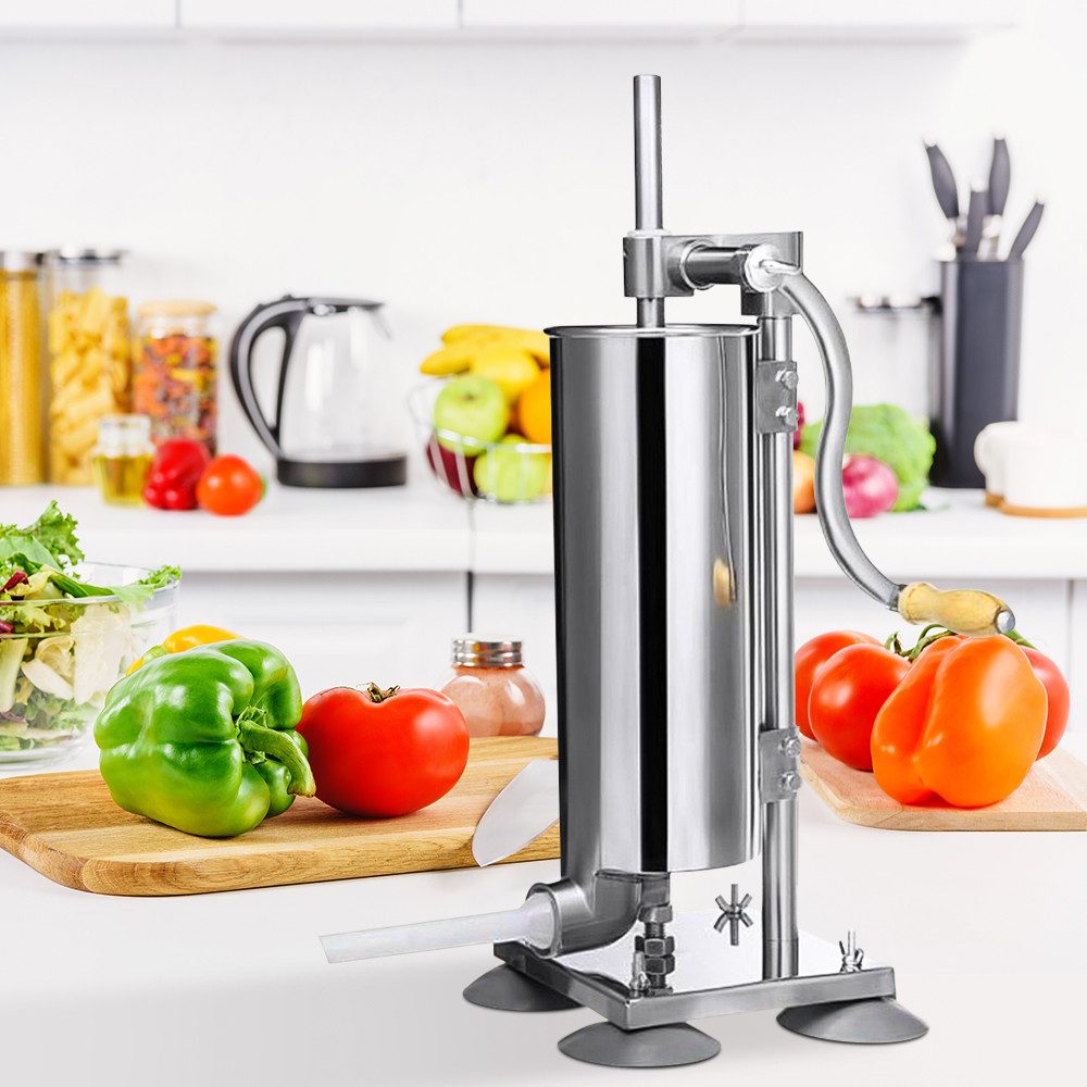 JEOBEST Fleischwolf Wurstfüller Füllmaschine Wurstmaschine Wurstspritze, 4L, 4 Füllrohre, Handkurbel
