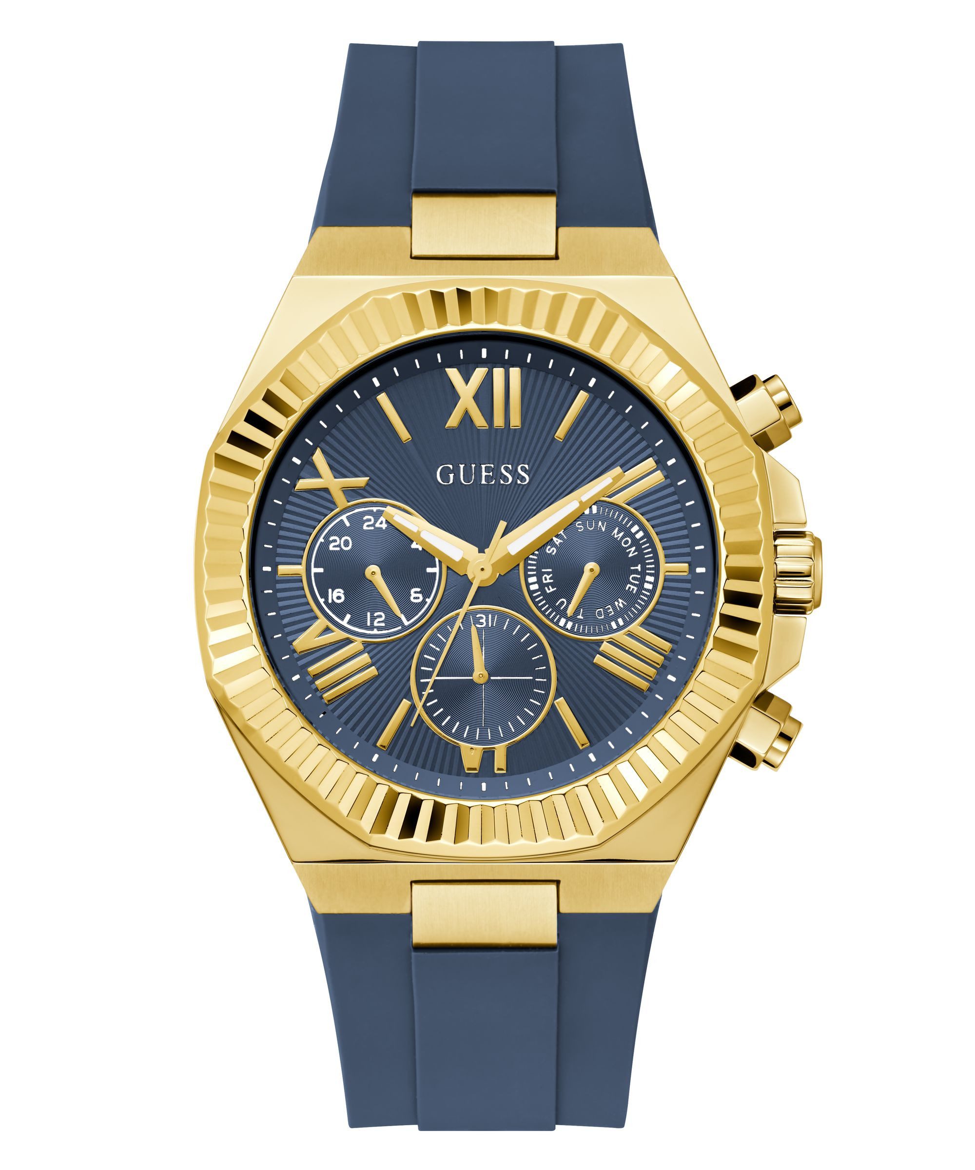 Guess Multifunktionsuhr EQUITY GW1011G2, Quarzuhr, Armbanduhr, Herrenuhr, Silikonarmband, analog, Wochentag