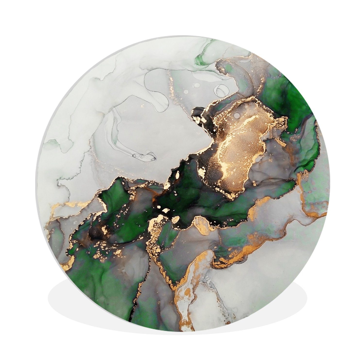 MuchoWow Gemälde Marmor - Gold - Grün - Luxus, Fotodruck (1 St), Kreis Wanddekoration, Rundes Wandbild, 30x30 cm