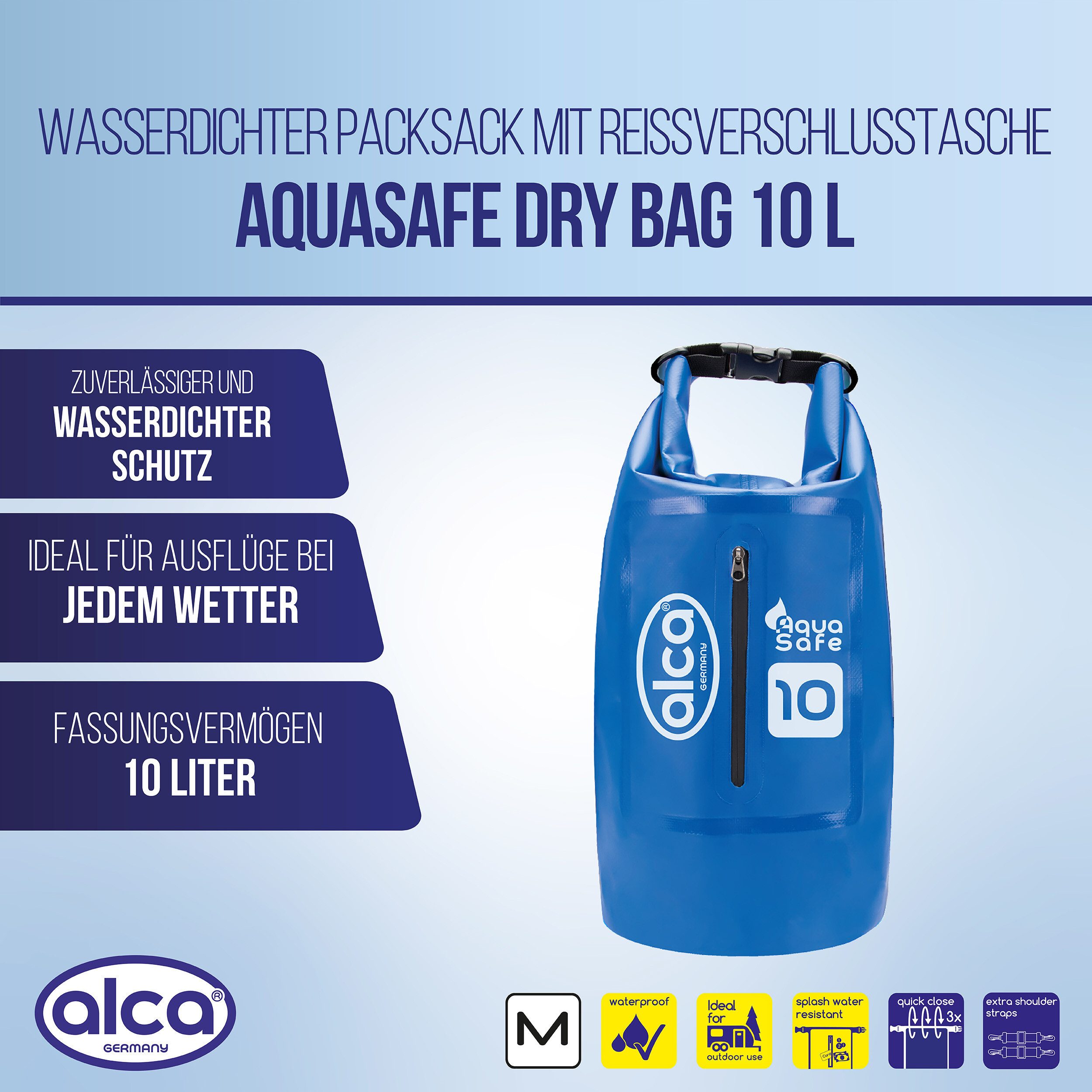 alca Packsack wasserdichter Packsack 10L Roll-Top Verschluss Tragegurt inkl. Tasche (1-tlg)