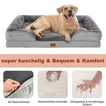 SLPRO Tierbett Hundebett orthopädisches Hundesofa für kleine & große Hunde grau, aus Flanell-Gemisch, 100 % PP-Baumwollfüllung & ovalem Memory-Schaumstoff, mit erhöhten Rändern, rutschfest & waschbar