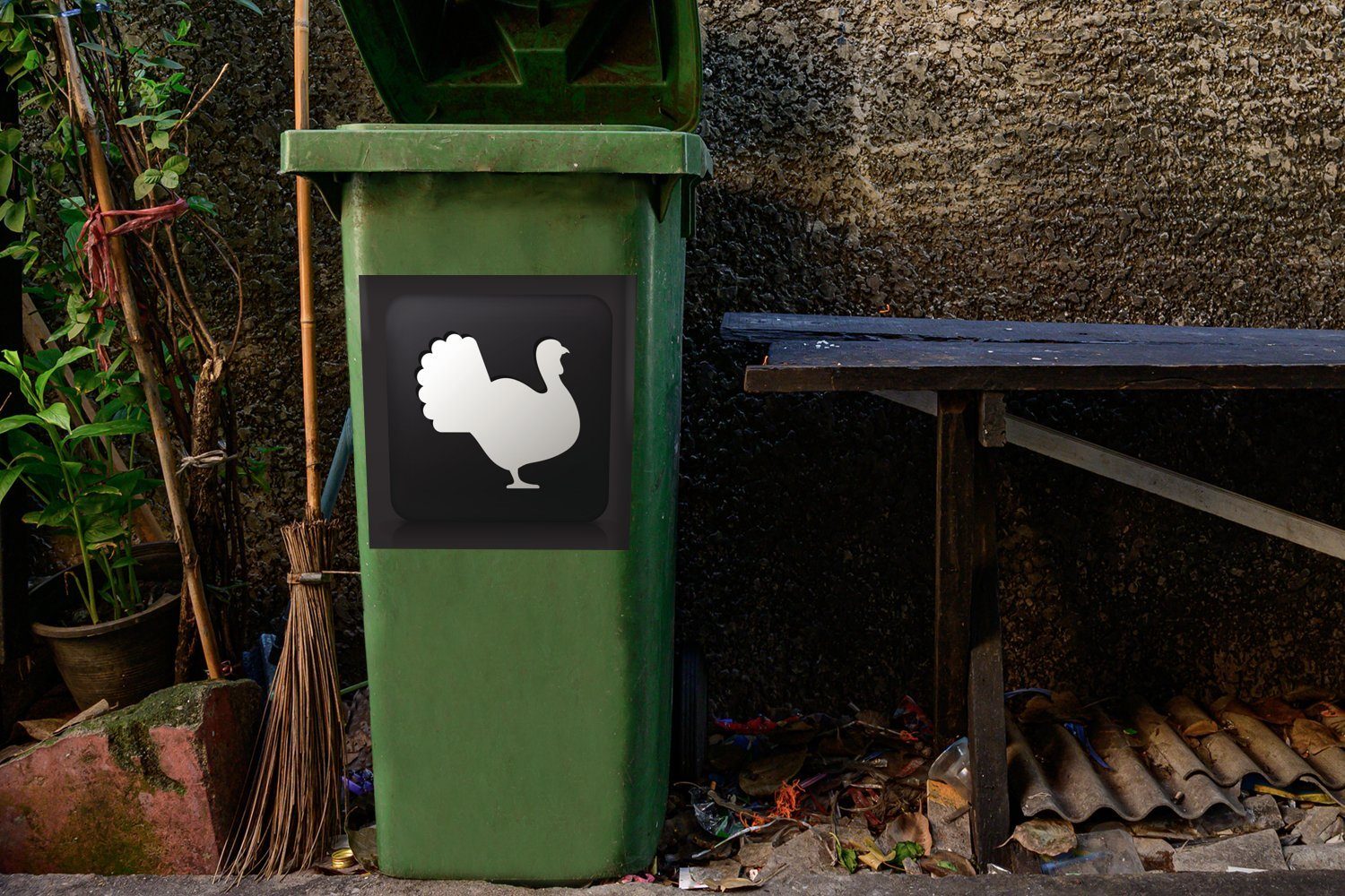 Hintergrund Abfalbehälter Illustration (1 Truthahns Mülleimer-aufkleber, schwarzem Eine auf eines St), MuchoWow Wandsticker Mülltonne, Sticker, Container,