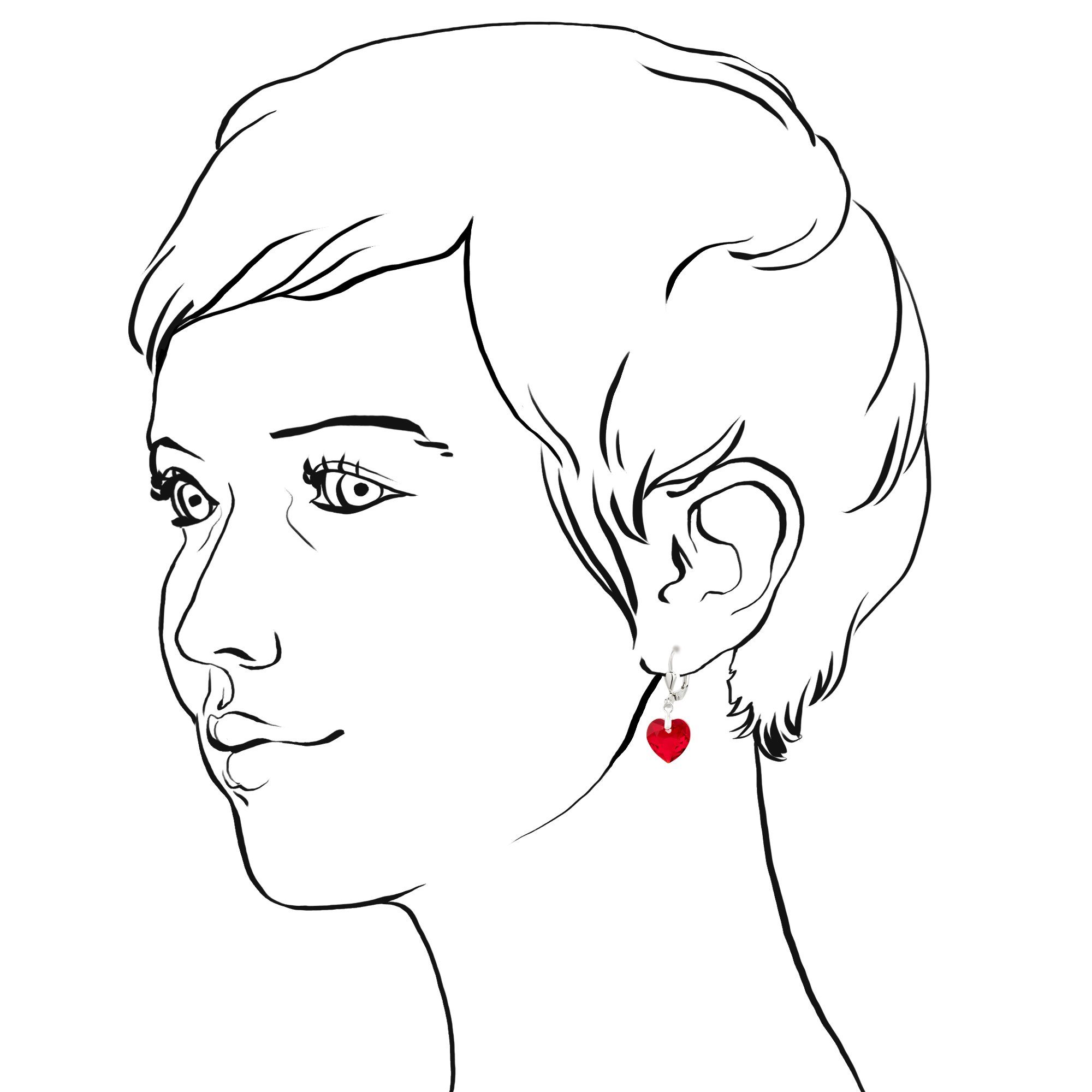 Mädchen, für Schöner-SD Ohrhänger und Ohrringe 10mm mit Paar Siam-Rot Damen Kristall Silber Herz 925 hängend