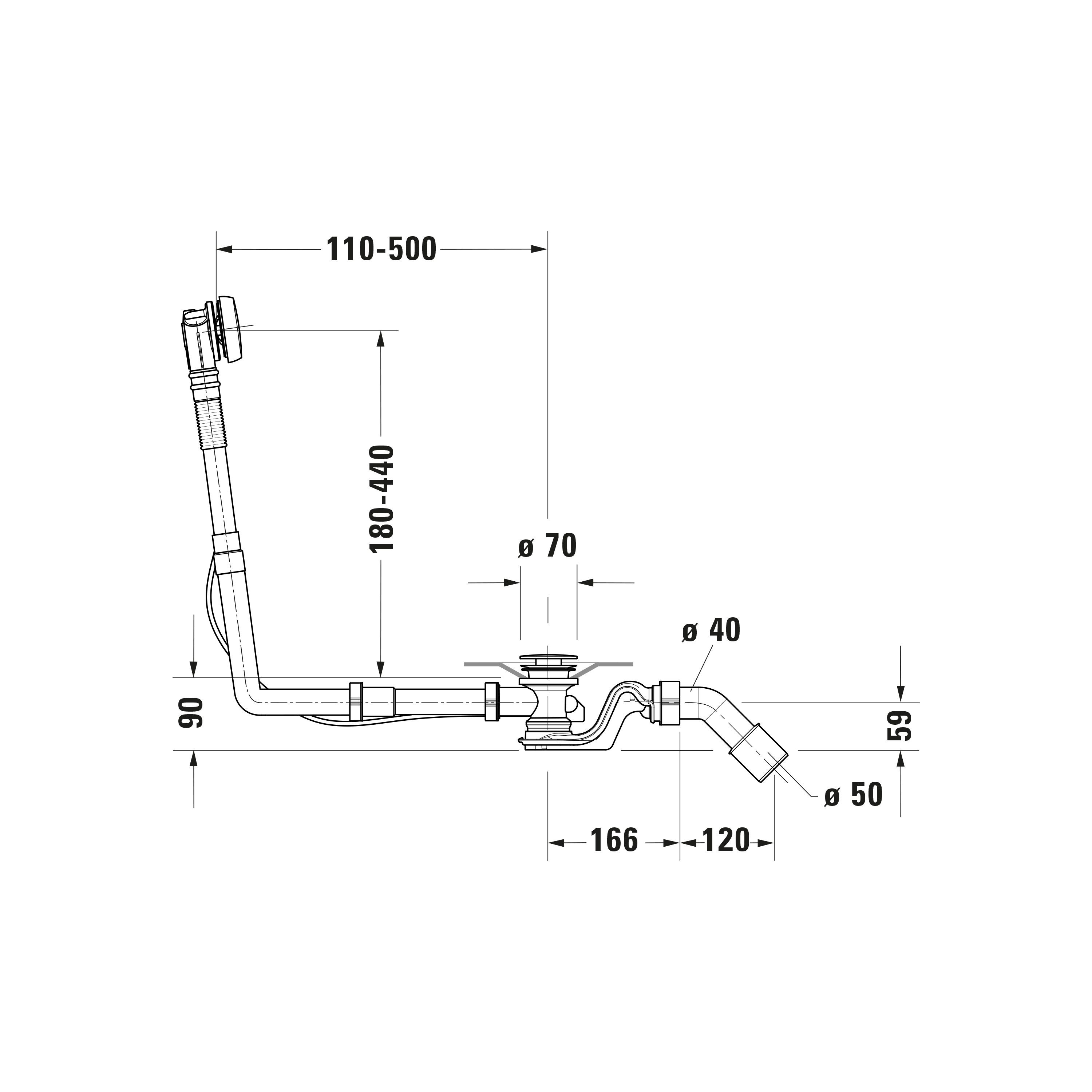 Duravit Ab- und Überlaufgarnitur Quadroval chrom für 52 mm Ablaufdurchmesser