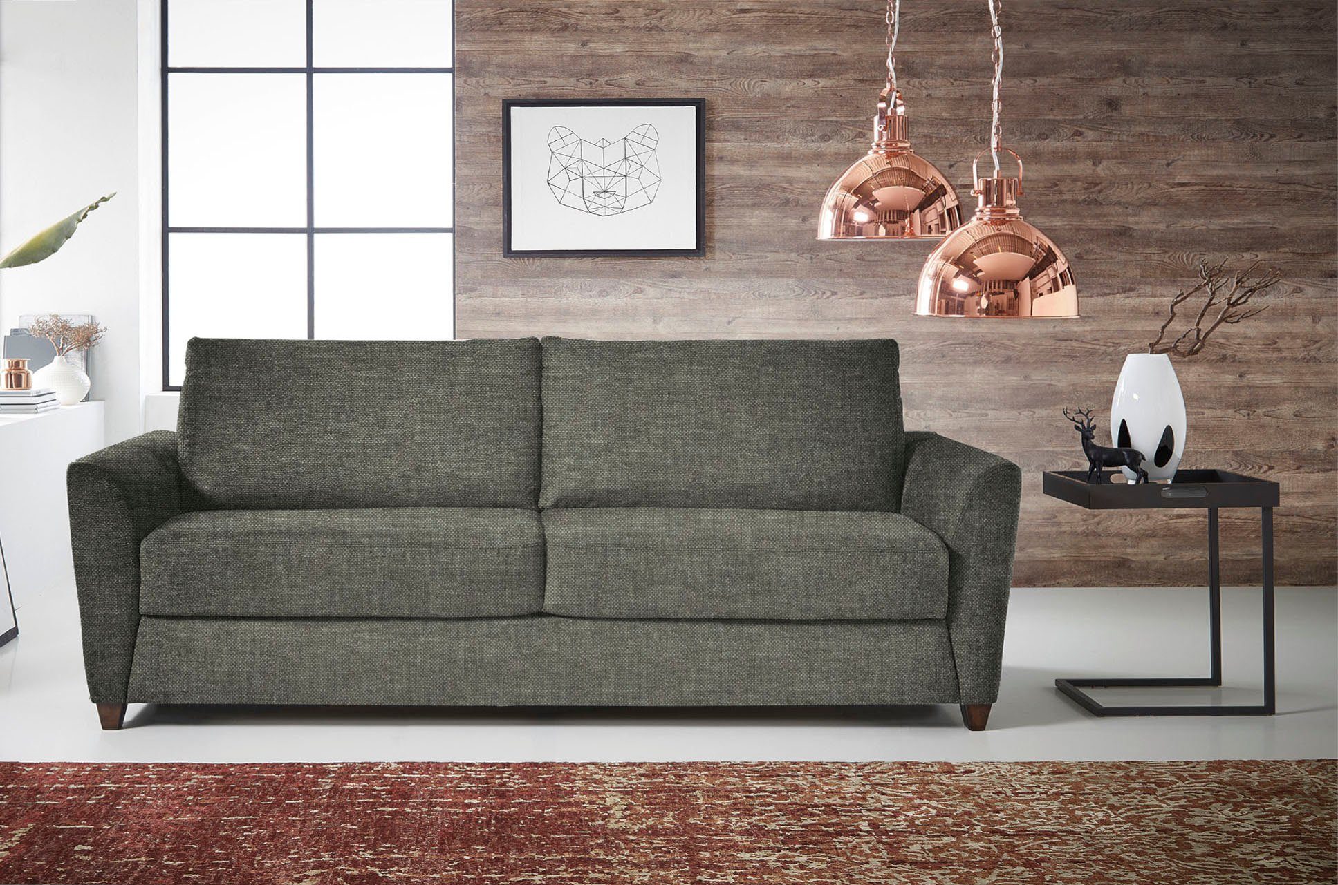 und Bali Schlafsofa mit Dallas, silber/beige Matratze Lattenrost Dauerschlaffunktion,