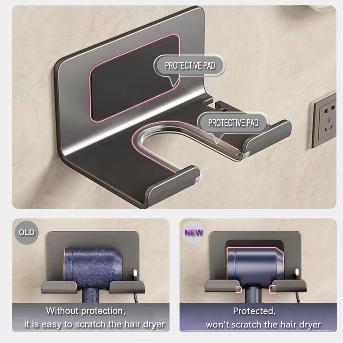 feinlux Halterung die meisten Haartrockner Haartrocknerhalter, (Packung, Wandhalterung Ständer, ohne Bohren( 1 Stück ) , für Dyson Supersonic) – Bild 2 von 5