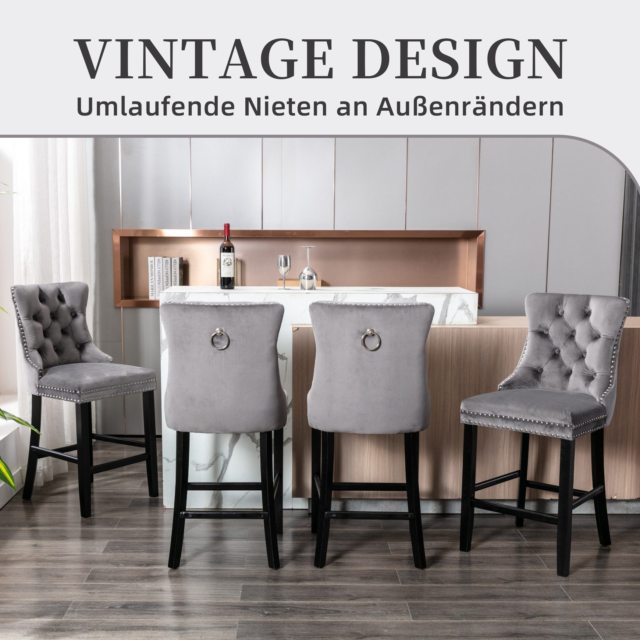 SeedWave Barhocker Mit Rückenlehne, 2er-Set Samt günstig online kaufen