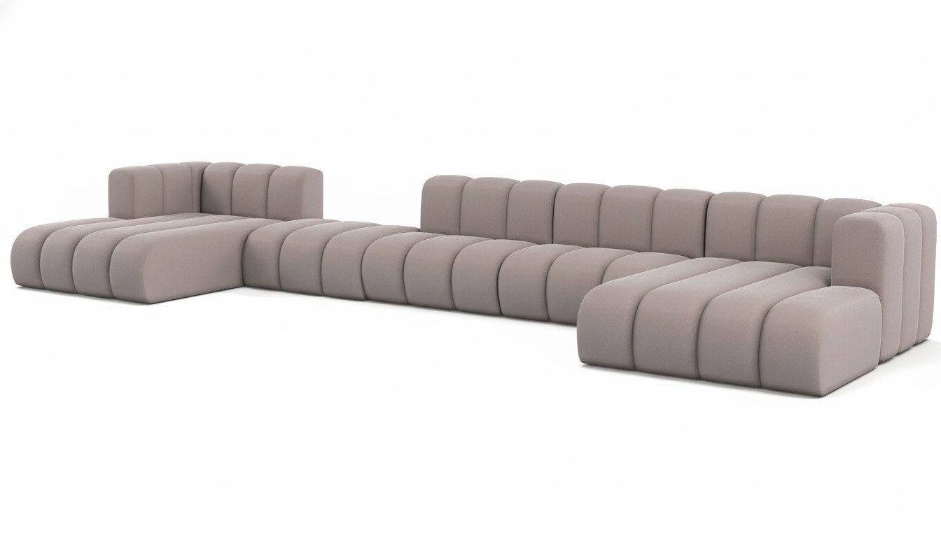 Kaiser Möbel Ecksofa modulare Wohnlandschaft, Veloursstoff Salvador, Grand U Big XL 500 cm, Extra große Wohnlandschaft,Modulares Sofa für große Räume