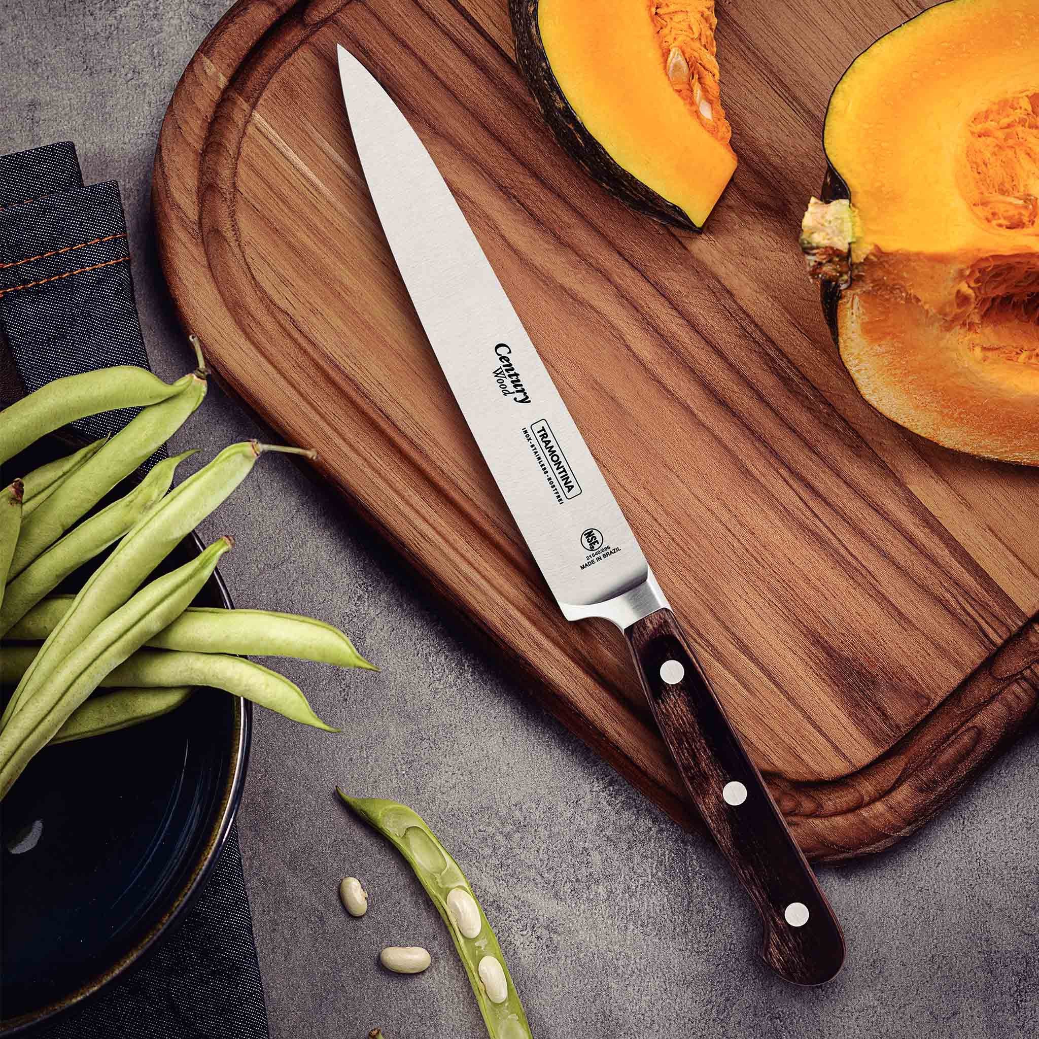 Tramontina Tranchiermesser CENTURY WOOD Fleischmesser - Chrom-Molybdän-Stahl, FSC Holzgriff, scharfe V-Klinge, rostfrei, Sub Zero