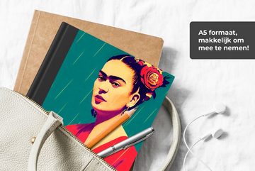 MuchoWow Notizbuch Porträt - Frida Kahlo - Frau - Vintage - Rot, Journal, Merkzettel, Tagebuch, Notizheft, A5, 98 Seiten, Haushaltsbuch