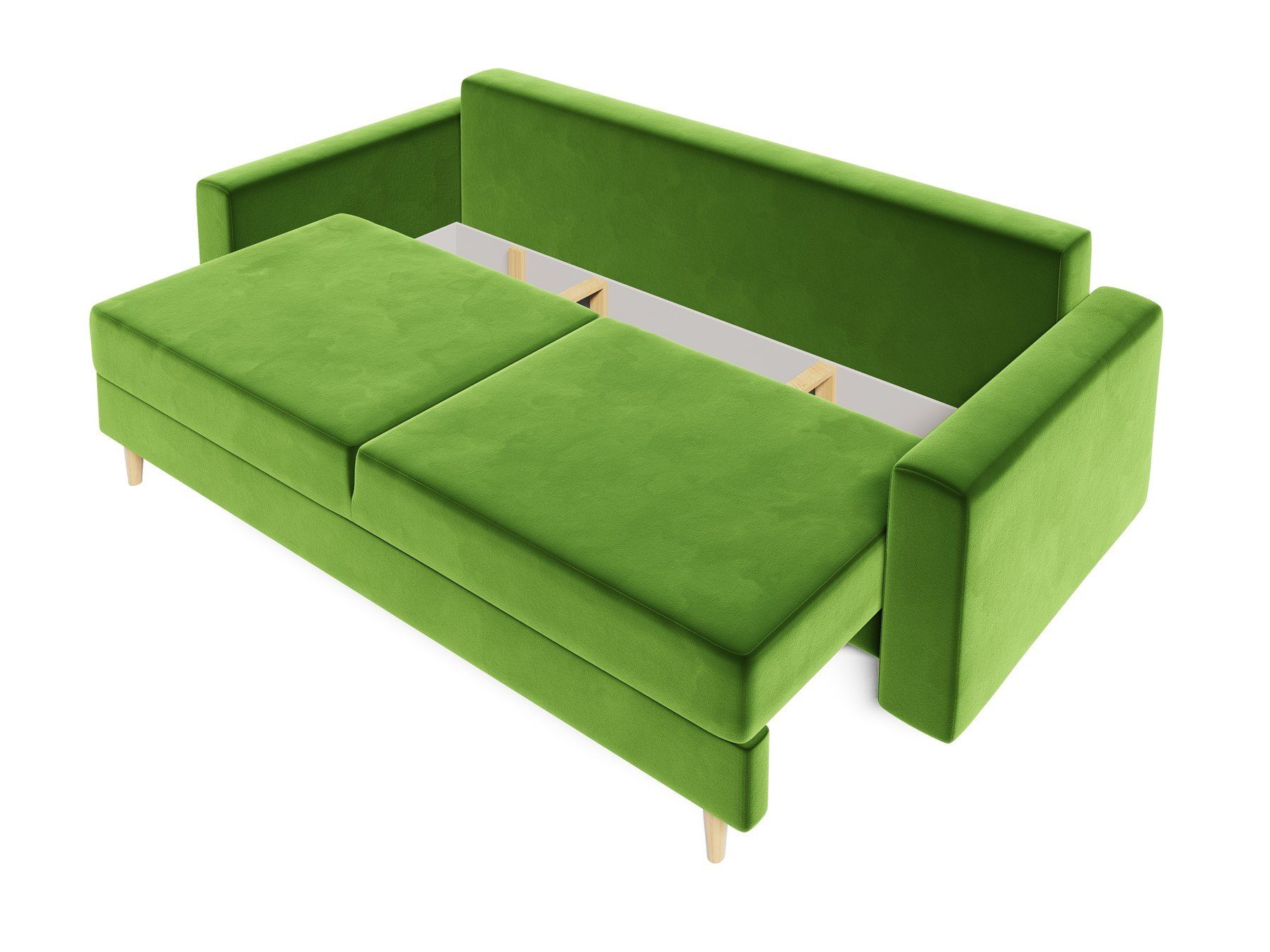 Olivgrün 60er Style mit Schlafsofa Designersofa 3-Sitzer Fun Rundumbezug, Schlaffunktion, BELLA Sofa Möbel