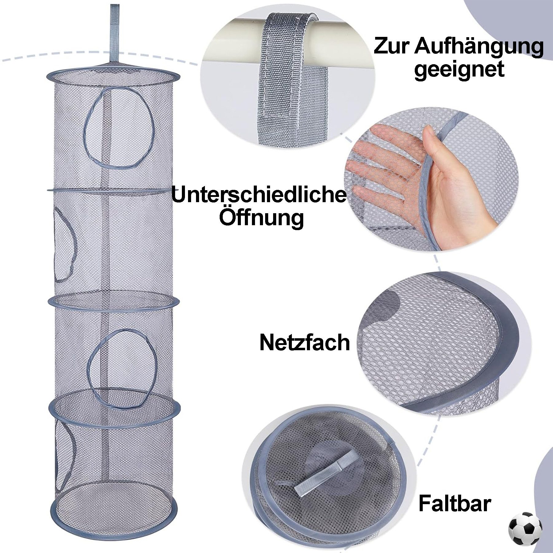 Mutig Hängeregal 2 Stück Set Hängeregal Mesh Hängende Netz-Aufbewahrungstasche, 4 Stufe Faltbare Hängeaufbewahrung Organizer, Hängender Speicherkorb, Kuscheltie – Bild 3 von 5
