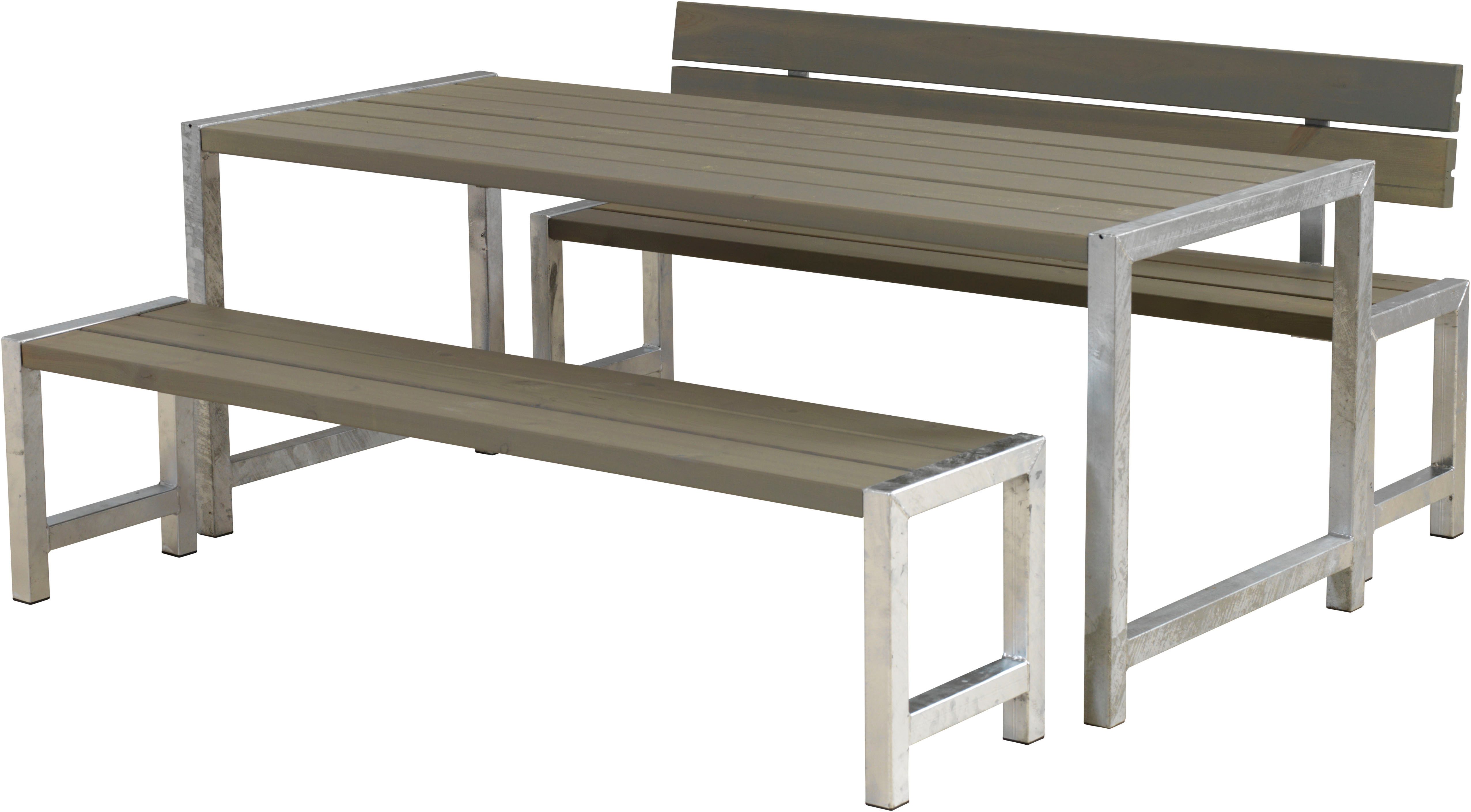 PLUS Garten-Essgruppe Plankengarnituren, (3-tlg), bestehend aus: Tisch und 2 Bänke + 1 Rückenlehne