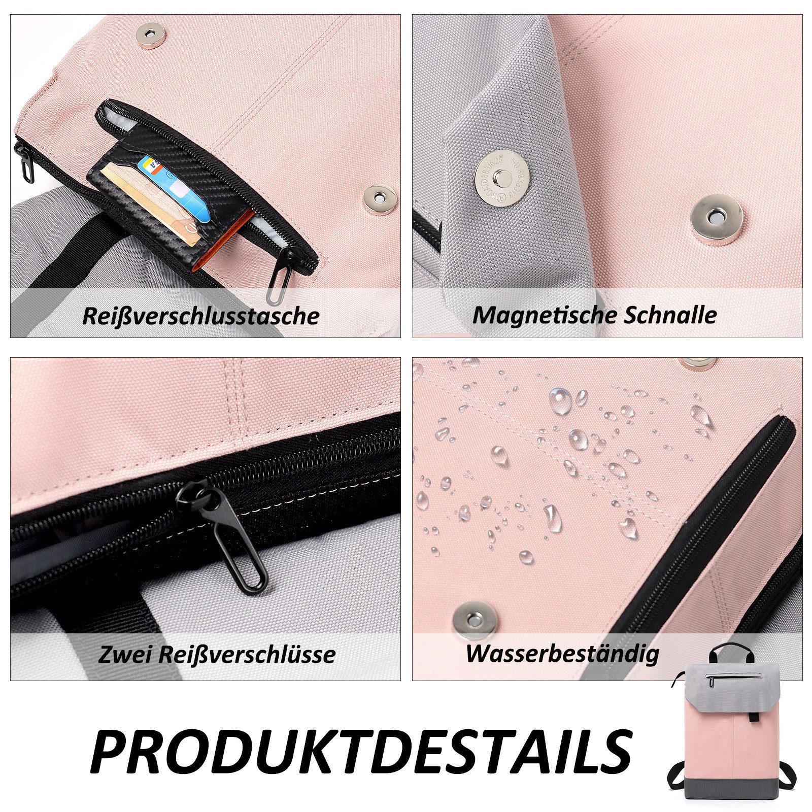 TAN.TOMI Freizeitrucksack Rucksack Damen Elegant Daypack Wasserdichter Tagesrucksack, mit Laptopfach 15.6Zoll & Anti Diebstahl Tasche für Reise, Uni, Schule