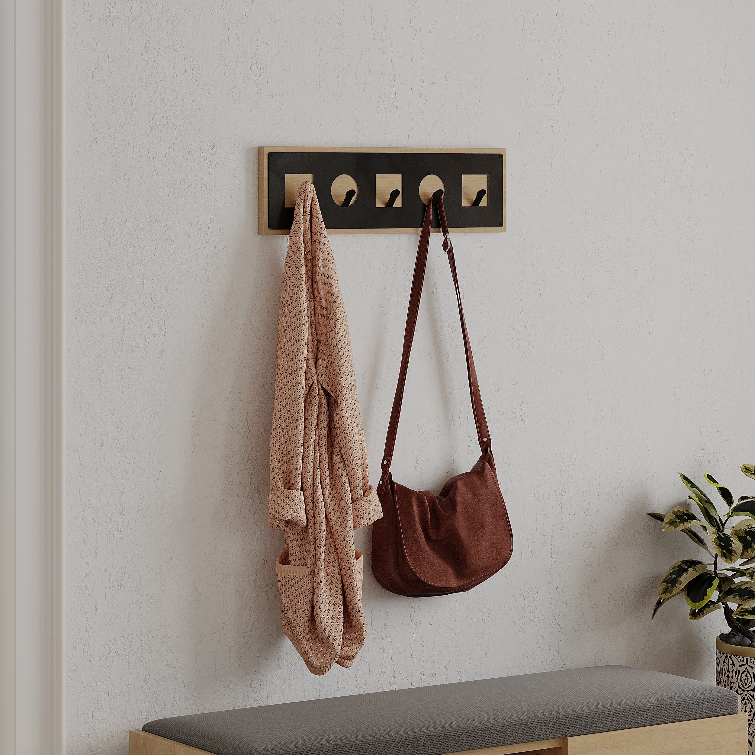 Decortie Wandgarderobe Icon, Holz Wandgarderobe, Garderobenhaken, Wandmontage