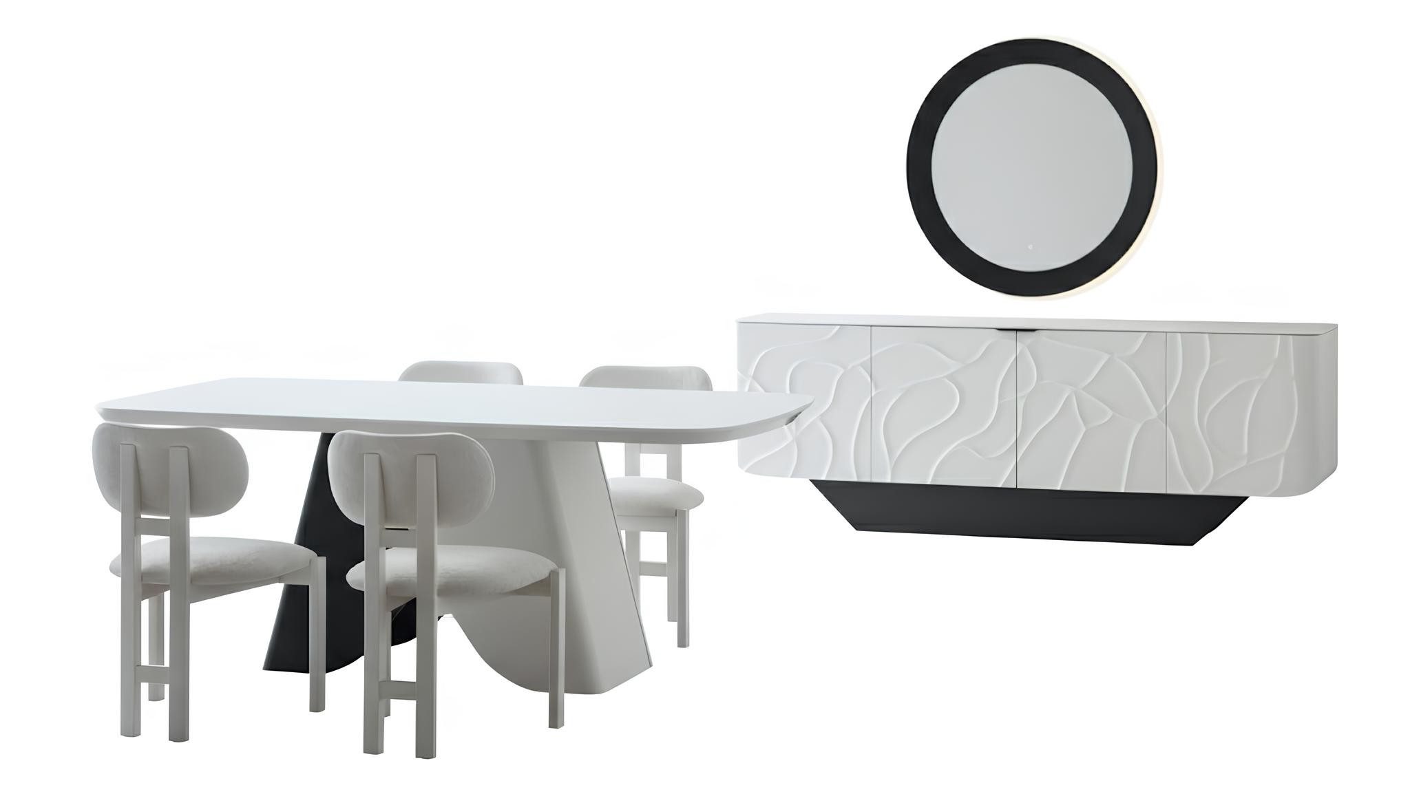 Xlmoebel Esszimmer-Set Modernes Esszimmer-Set in Schwarz-Weiß mit Tisch und Spiegel, Made in Europa
