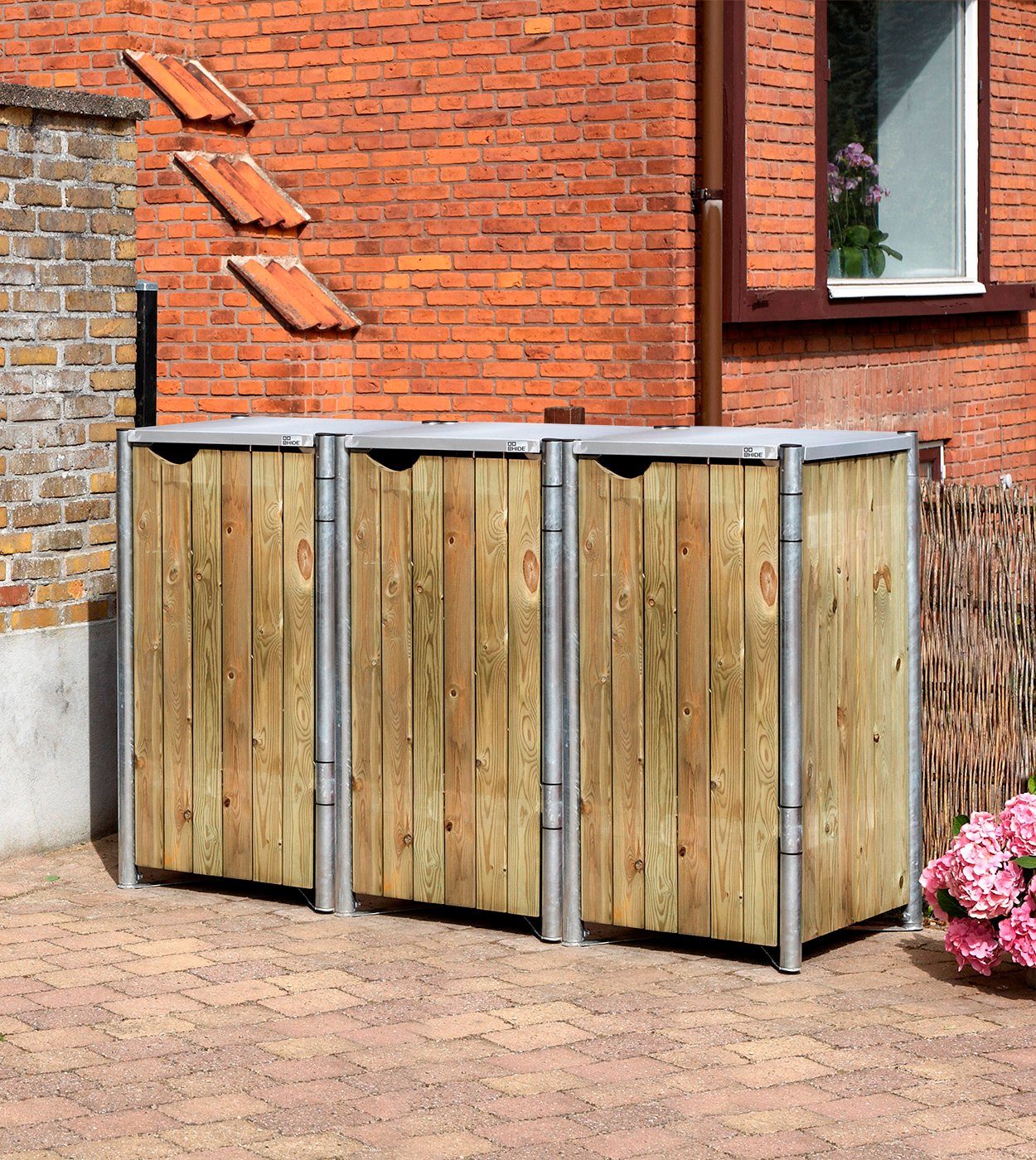 HIDE Mülltonnenbox für 3 x 120 l, natur, Aus feuerverzinktem
