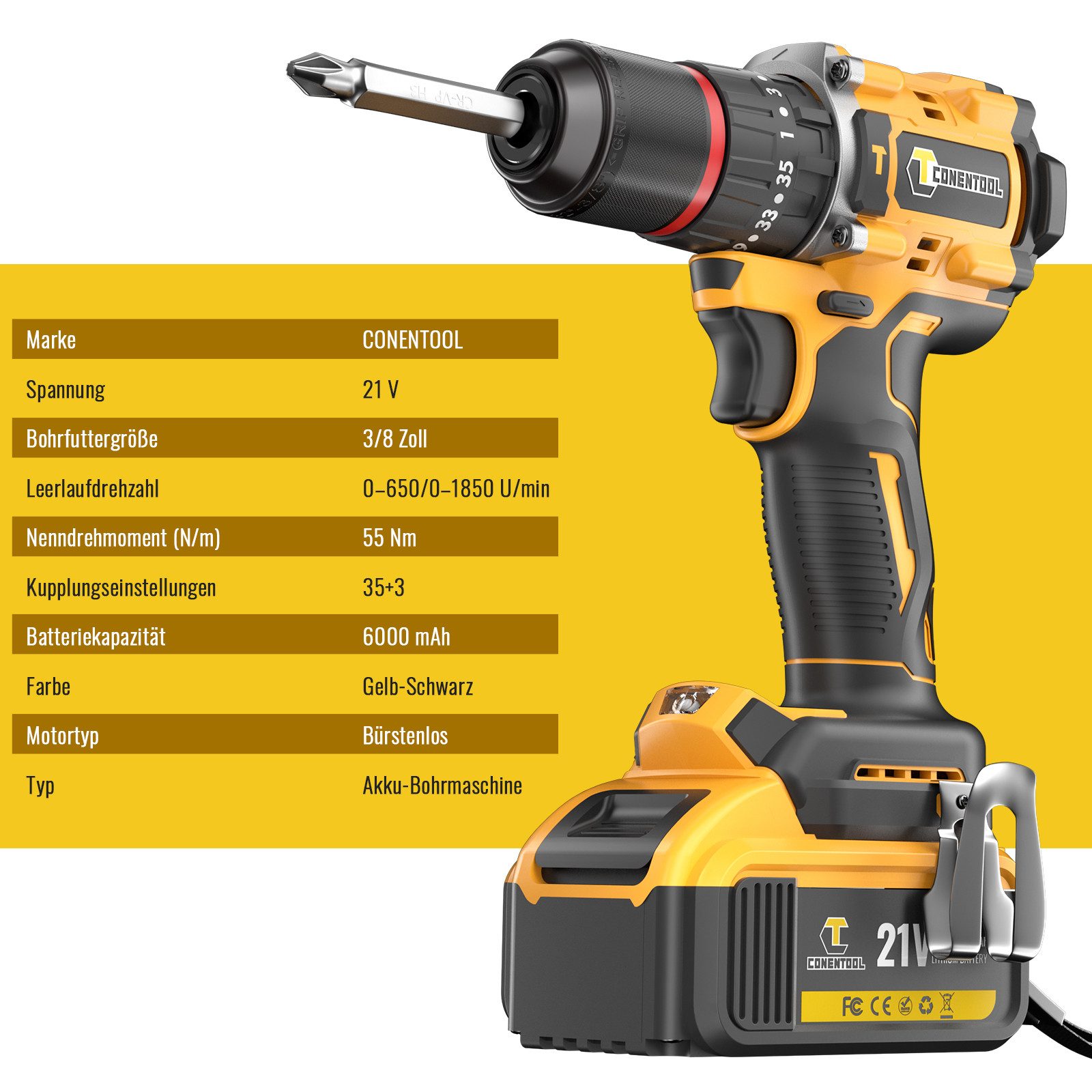 CONENTOOL Akku-Schlagschrauber Akkuschrauber + Schlagschrauber Set, günstig online kaufen