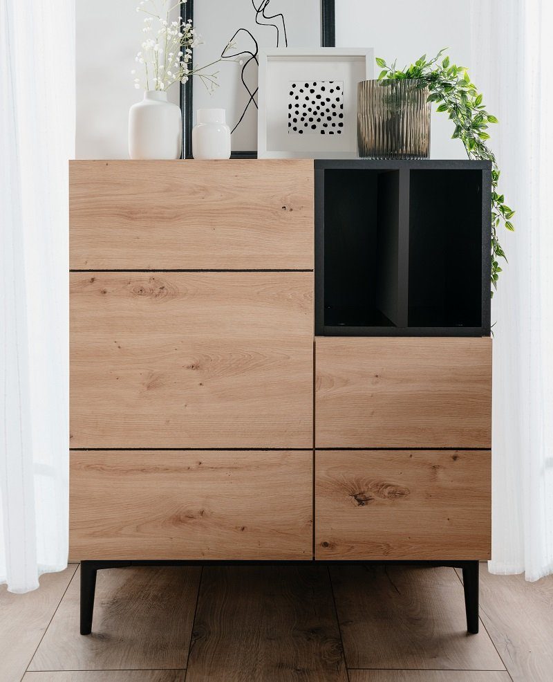 Finori Sideboard Kommode Nola, Artisan Oak / schwarz