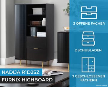 Furnix Highboard Nadija R1D2SZ Hochkommode mit 2 Schubladen und Metallfüßen