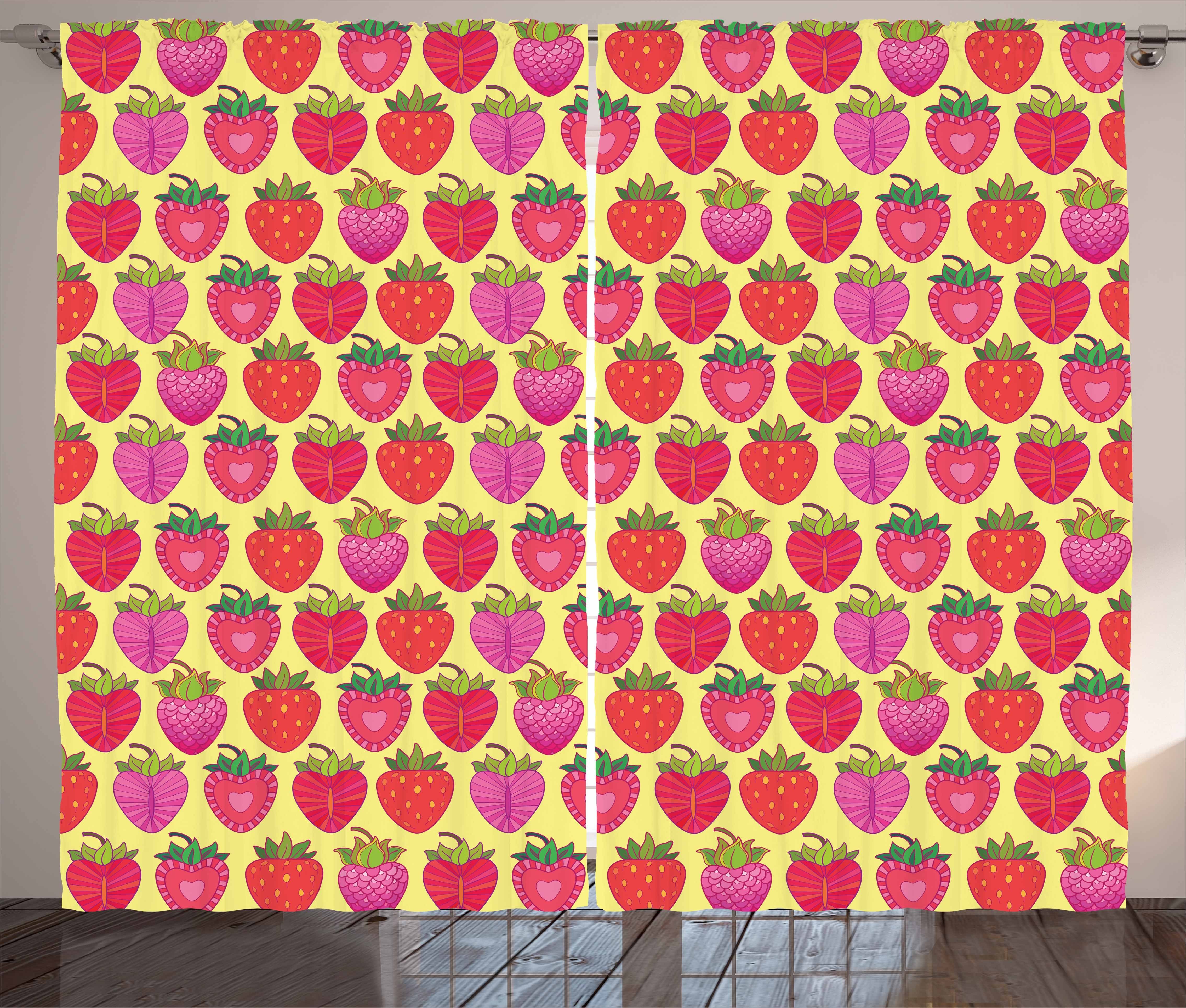 Kräuselband Erdbeere Schlafzimmer Motiv Berry Vorhang mit Gardine Schlaufen Scheiben Abakuhaus, Haken, und