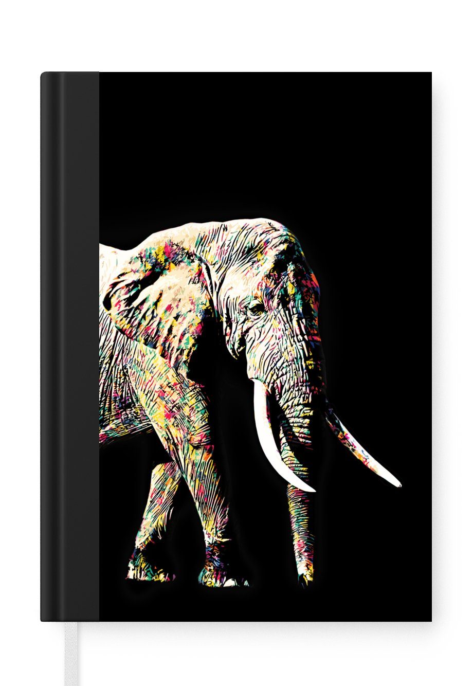 MuchoWow Notizbuch Elefant - Schwarz - Farben, Journal, Merkzettel, Tagebuch, Notizheft, A5, 98 Seiten, Haushaltsbuch