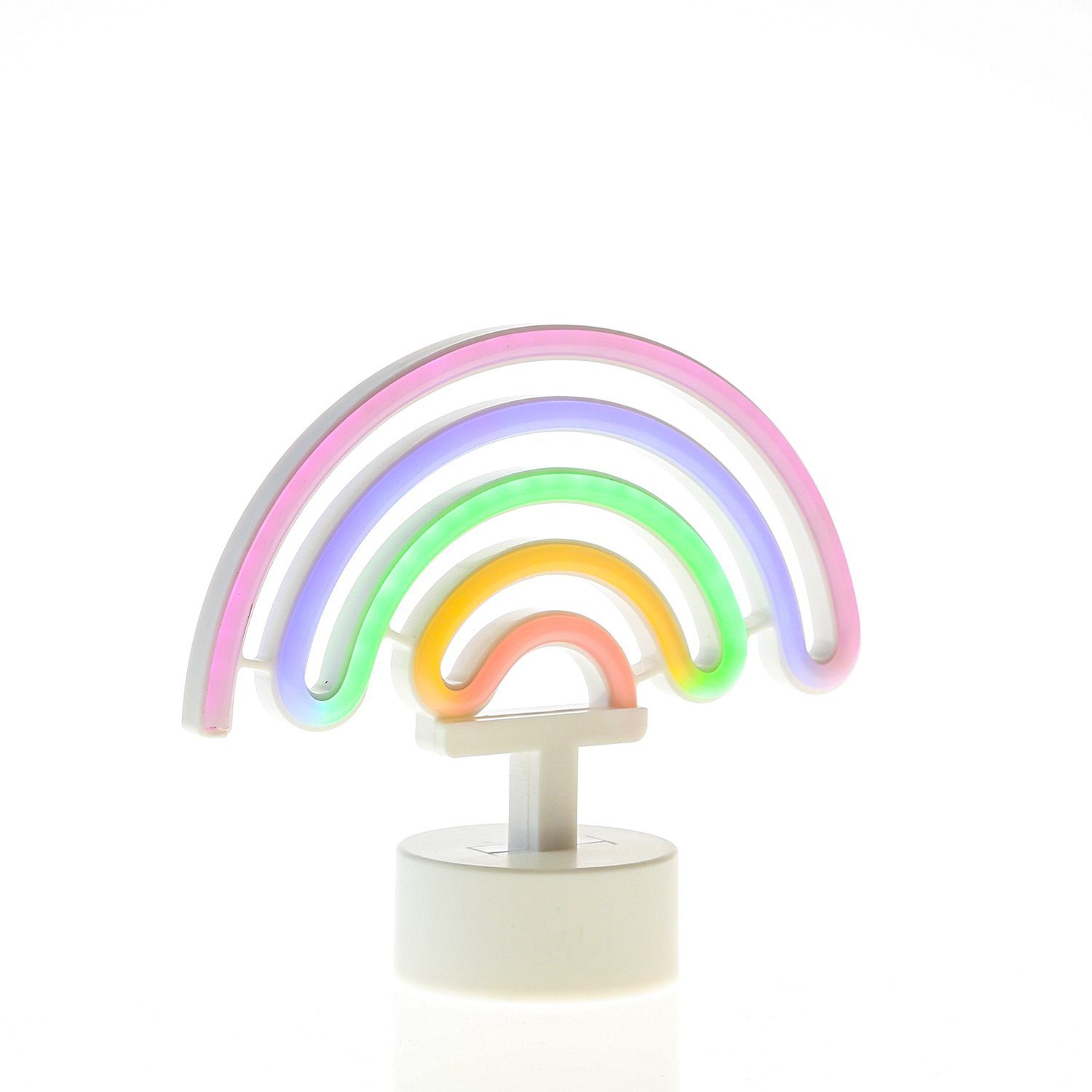 Neonschild mehrfarbig SATISFIRE bunt, USB LED Dekolicht / LED Batterie bunt 19cm Classic, LED Leuchtfigur Neonlicht Regenbogen