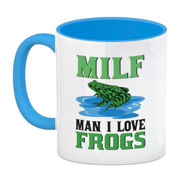 speecheese Tasse MILF Frosch Kaffeebecher in hellblau mit Spruch Man i love Frogs