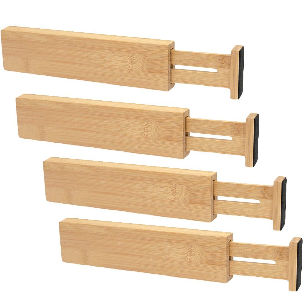 MDHAND Schubladeneinsatz 4er Pack verstellbare Schubladentrenner Bambus  Holz (4 St), verstellbar von 43 cm bis 55 cm
