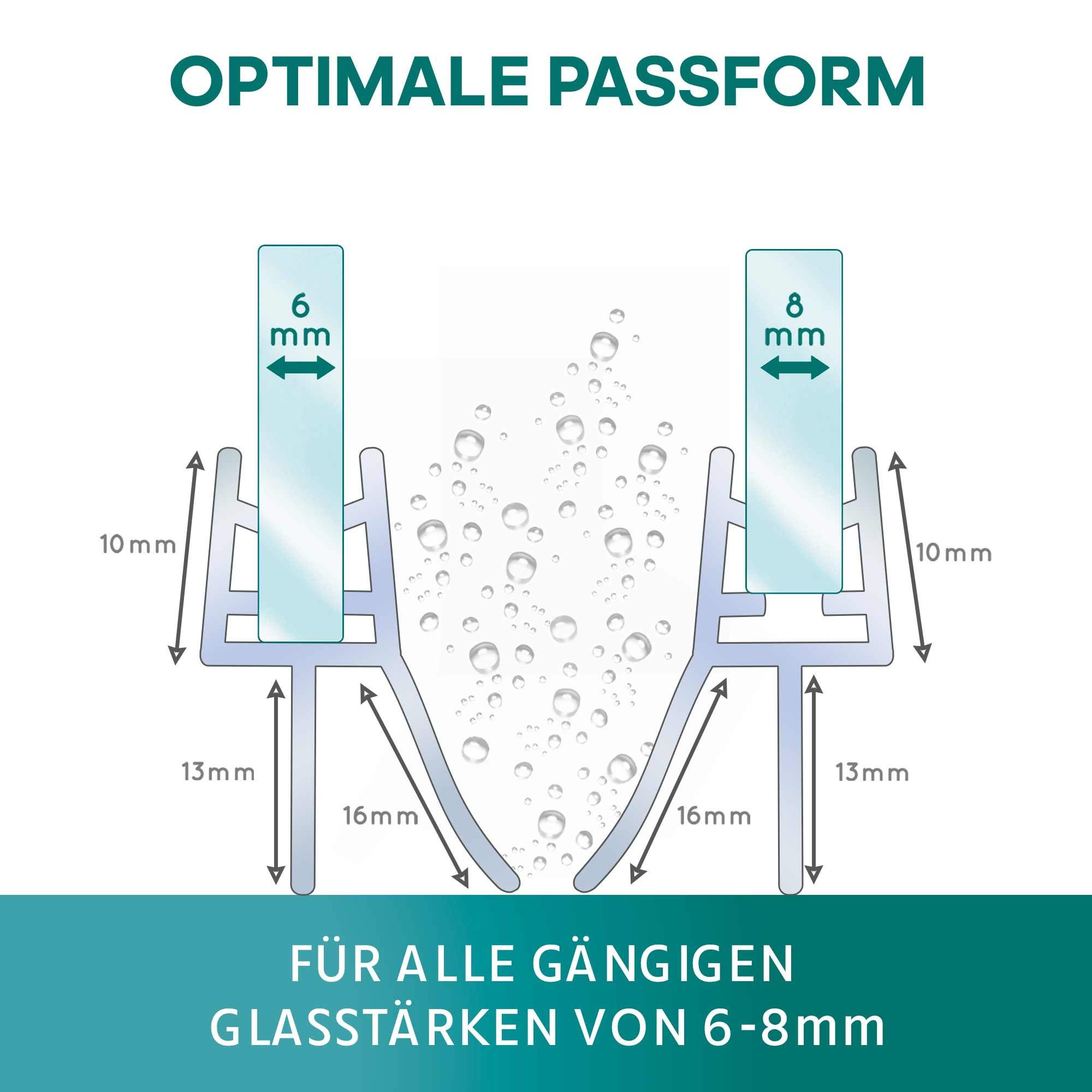 Meisterfaktur Duschdichtung 2x - Verlängerter Wasserabweiser - Ideale Dichtung Glastüren, L: 100 cm – Bild 4 von 5