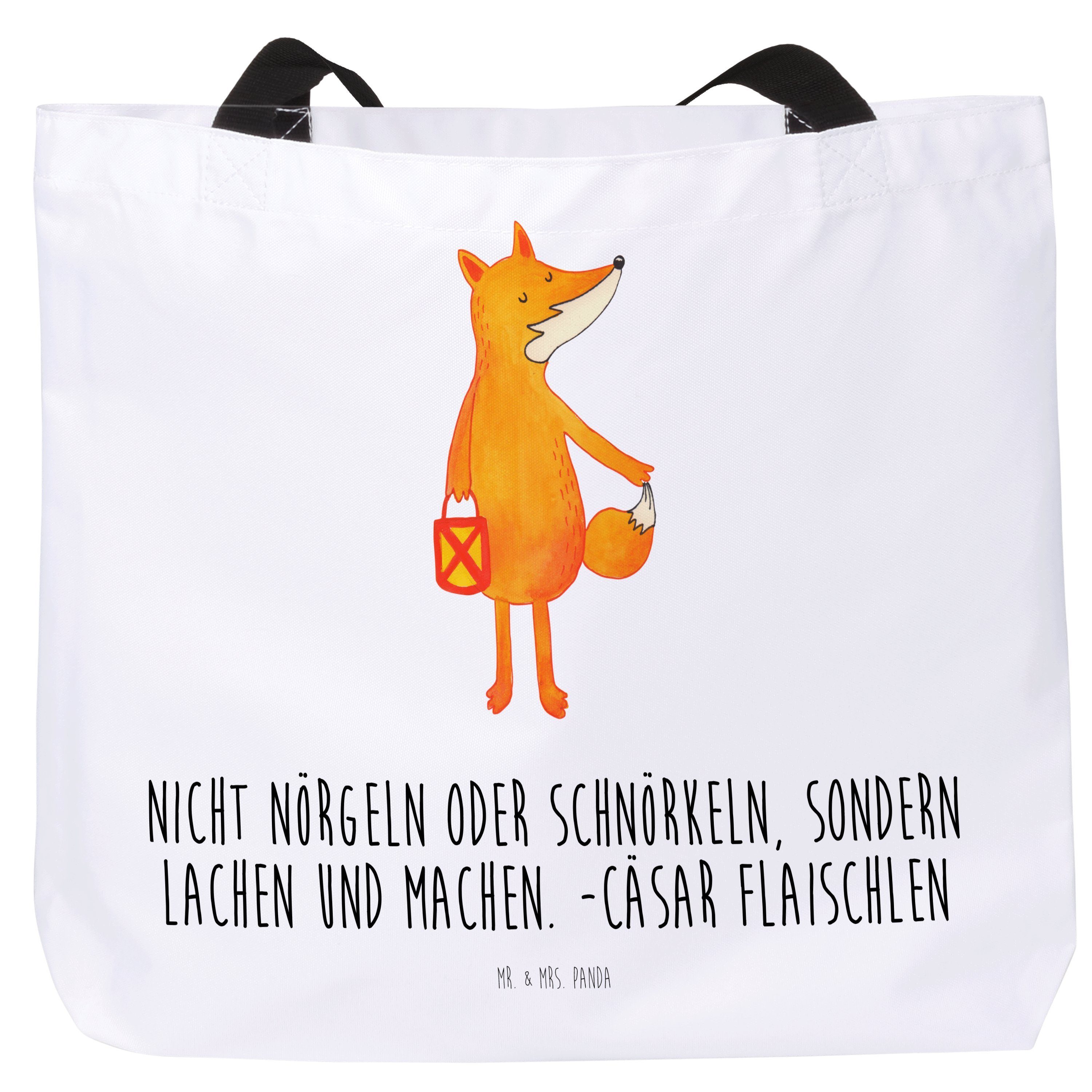 Mr. & Mrs. Panda Shopper Fuchs Laterne - Weiß - Geschenk, Schultasche, Tasche, Schulbeutel, Au (1-tlg) | Shopper