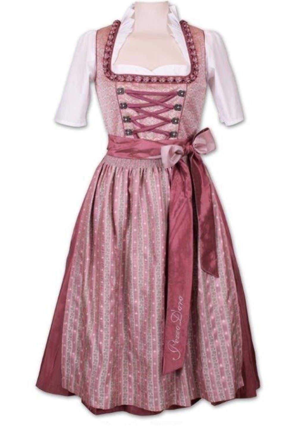 Pezzo D'oro Dirndl Mididirndl,Länge 70 cm, beerefarben, mit Balkonett-Ausschnitt, (2-teilig,Kleid mit Schürze ohne Bluse) nachhaltig produziert in Europa,leicht erweiterbar bis ca 2 Größen