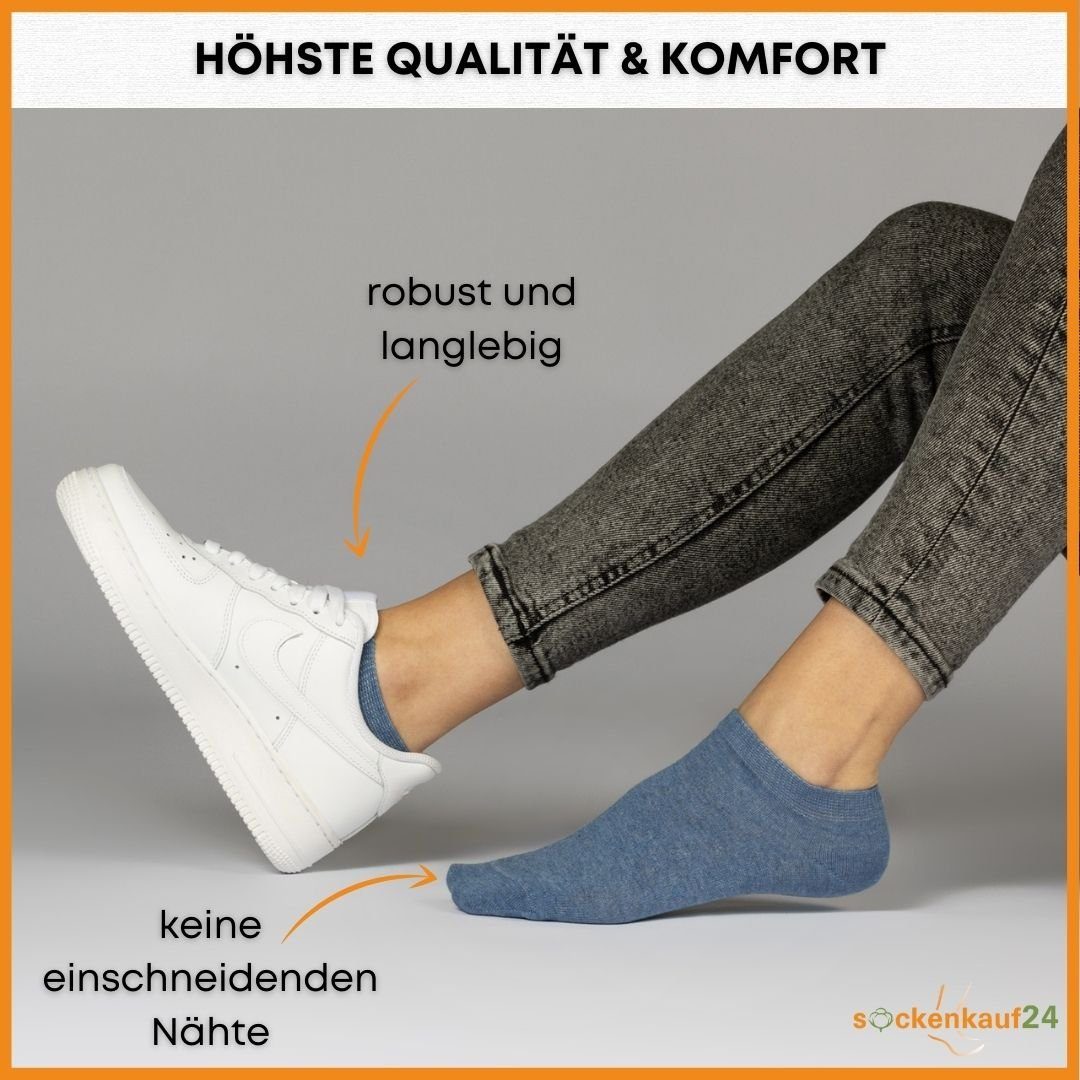 sockenkauf24 Sneakersocken 10 Paar Basic Sneaker Socken Herren & Damen aus Baumwolle (Jeans, 43-46) mit Komfortbund (Basicline) - 70202T WP