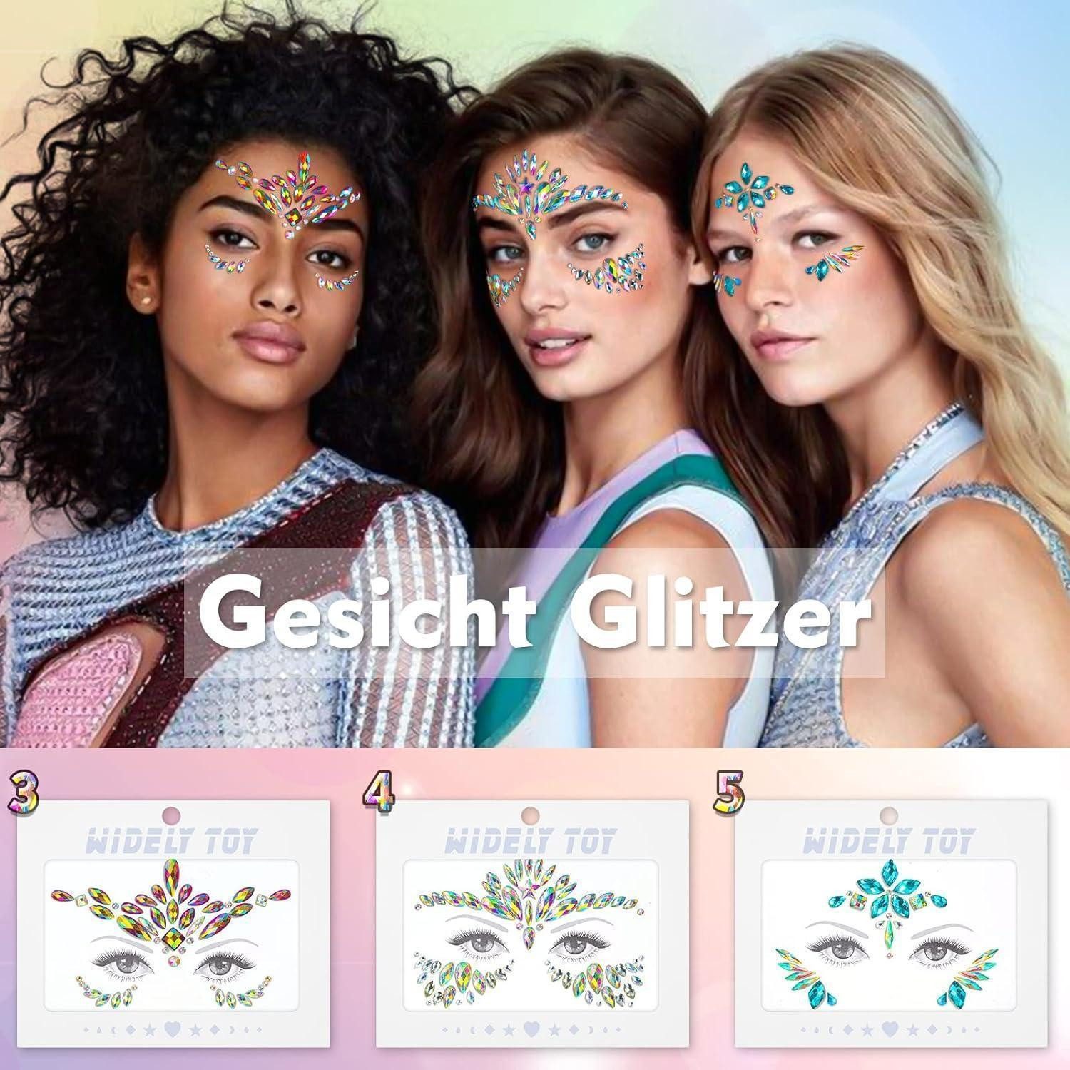 LuxusKollektion Strass-Tattoo Glitzersteine Gesicht Festival Set 8 Selbstklebend Rave Strasssteine