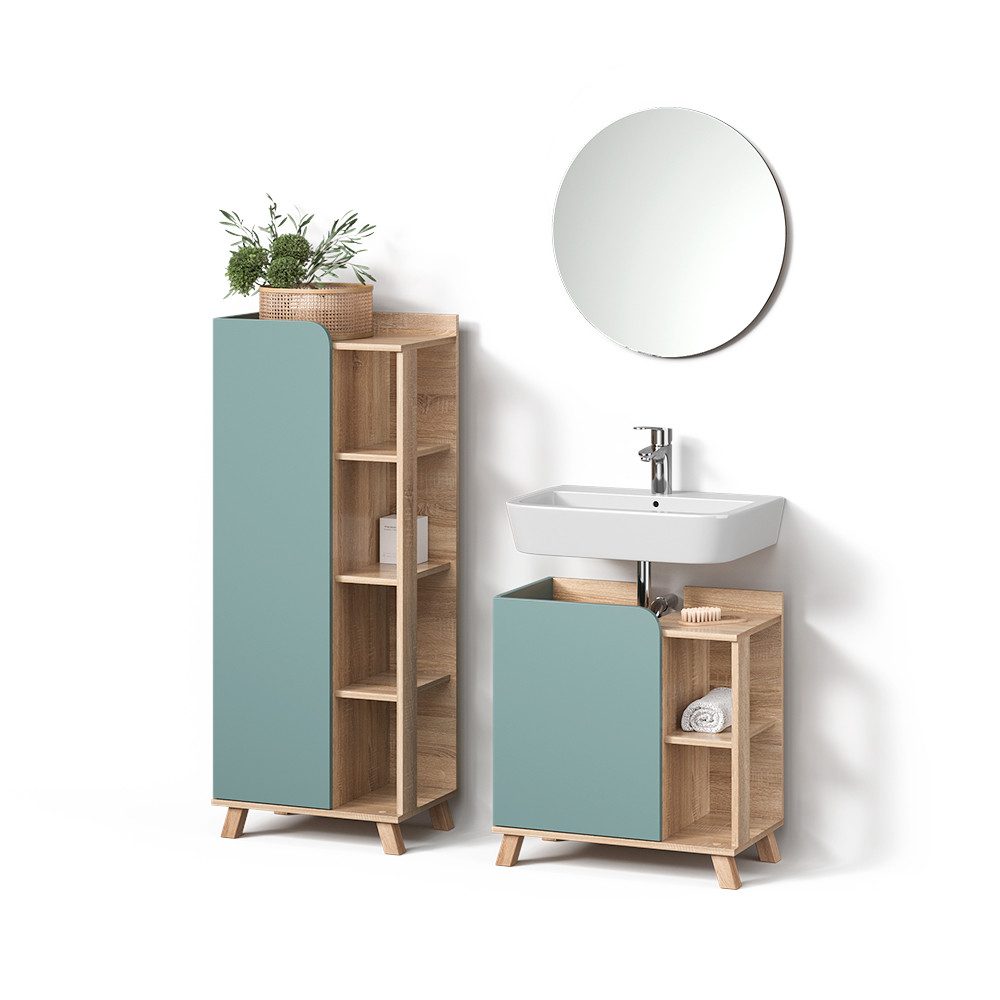 Livinity® Badmöbel-Set Marano, Blau-Grau/Sonoma, 3 Teile günstig online kaufen