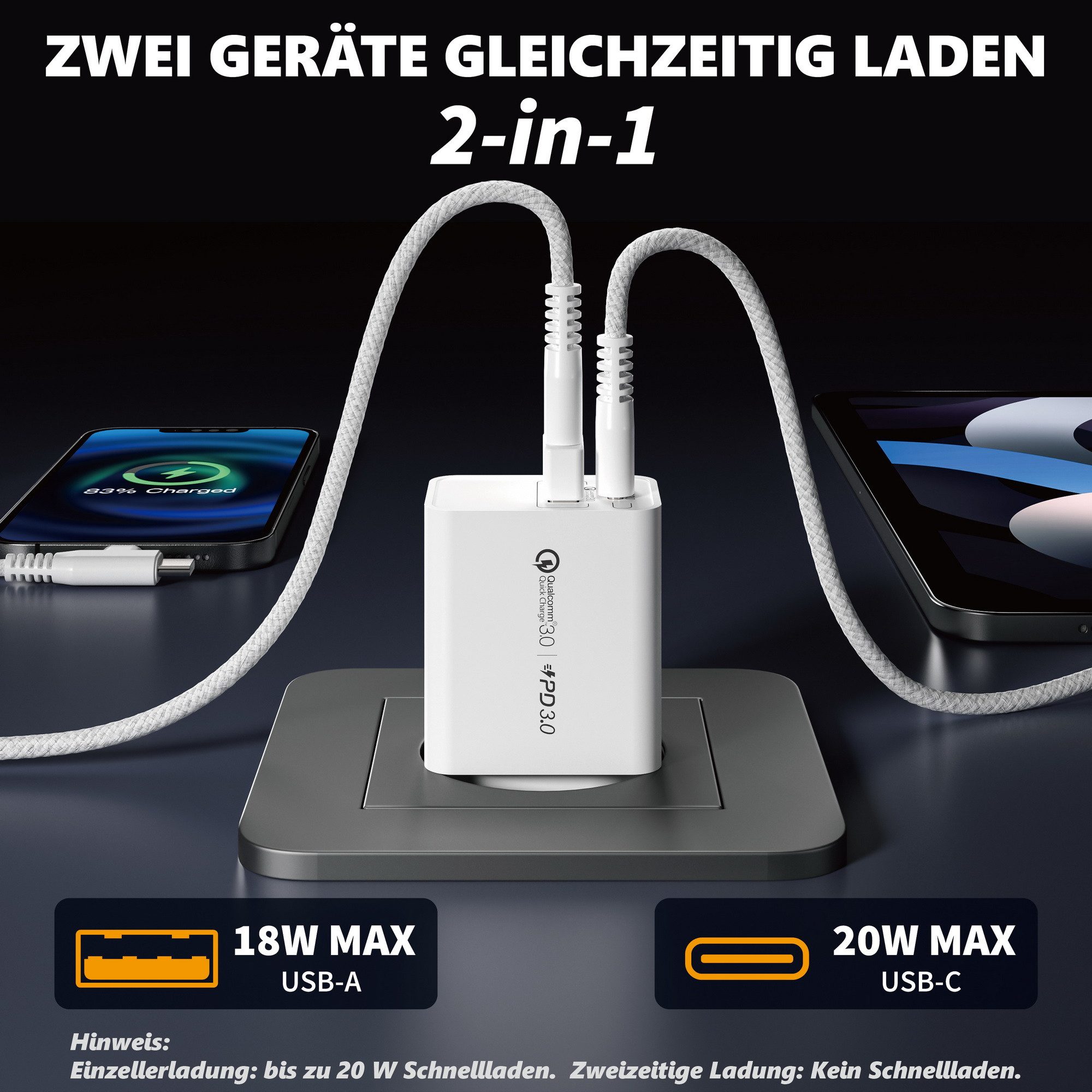 neue dawn 20W USB C Schnell Ladegerät für iPhone Air 17 16 15 14 13 12 11 Serie USB-Ladegerät (1-tlg, 1* 20W Ladegerät + 1*4in1 Ladekabel, für iPad Air 2025 iPad Pro 2024 iPad mini Serie, MacBook Neo)