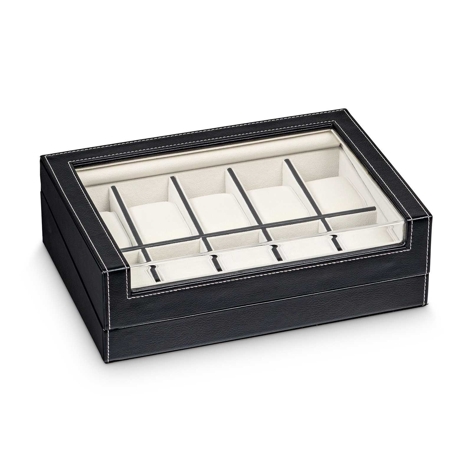 Hermann Jäckle Uhrenbox Brackenheim – für 10 Uhren, schwarz, Lederimitat (3041-BL)