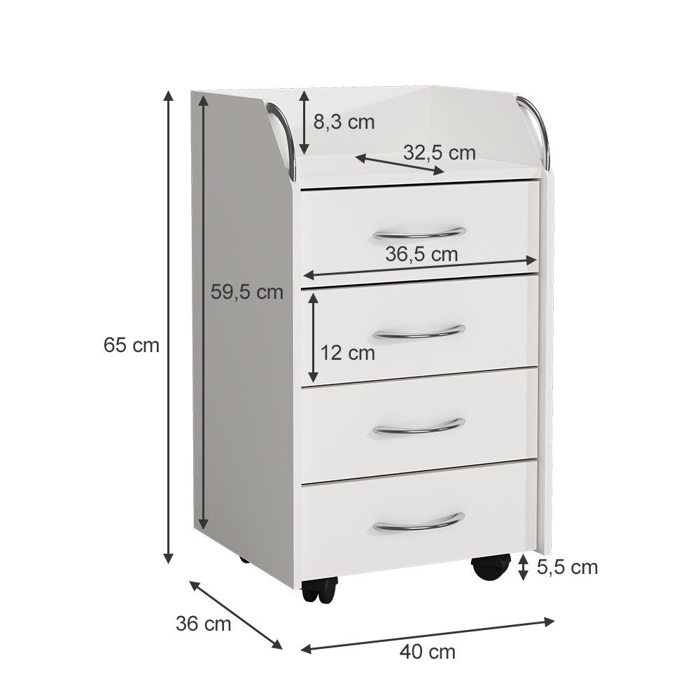 Vicco Rollcontainer Gwendolyn, Weiß, 40 x 36 cm mit 4 Schubladen, (1 St)