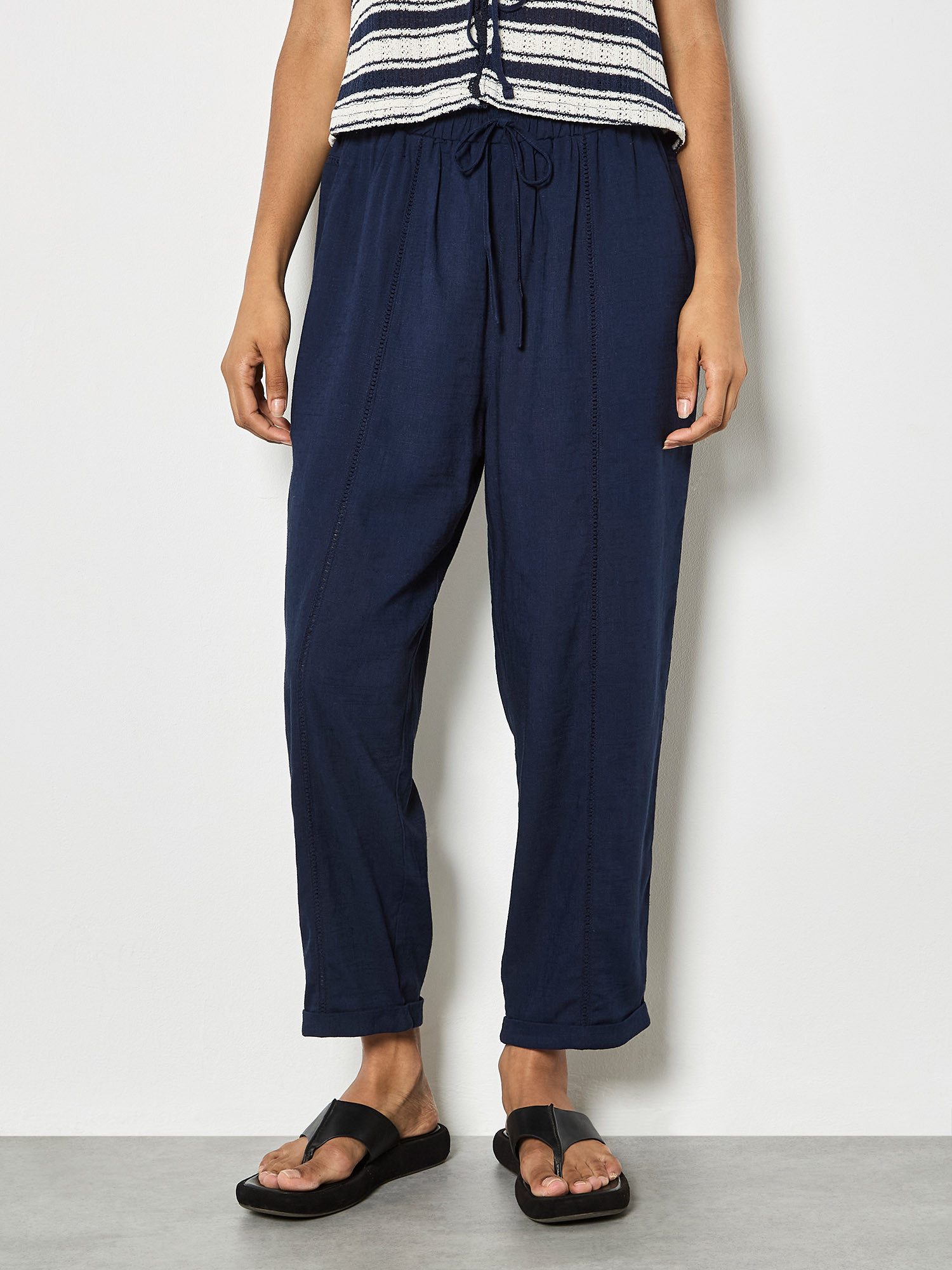 Apricot Leinenhose Jogginghose aus Leinen . mit Ziernaht-Einsätzen