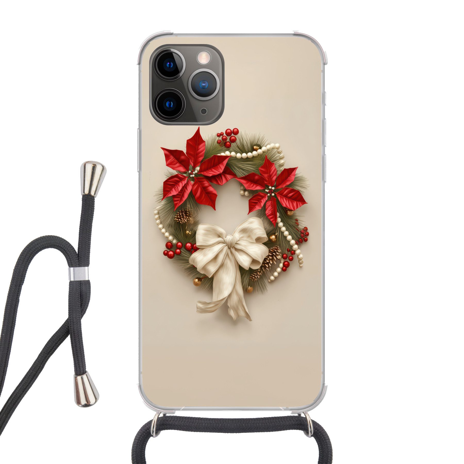MuchoWow Handyhülle für Apple iPhone 13 Pro Max Türkranz - Schleife - Weihnachten - Rot -, Tragbare Handyhüllen mit Kette zum umhängen, Handykette Handyband