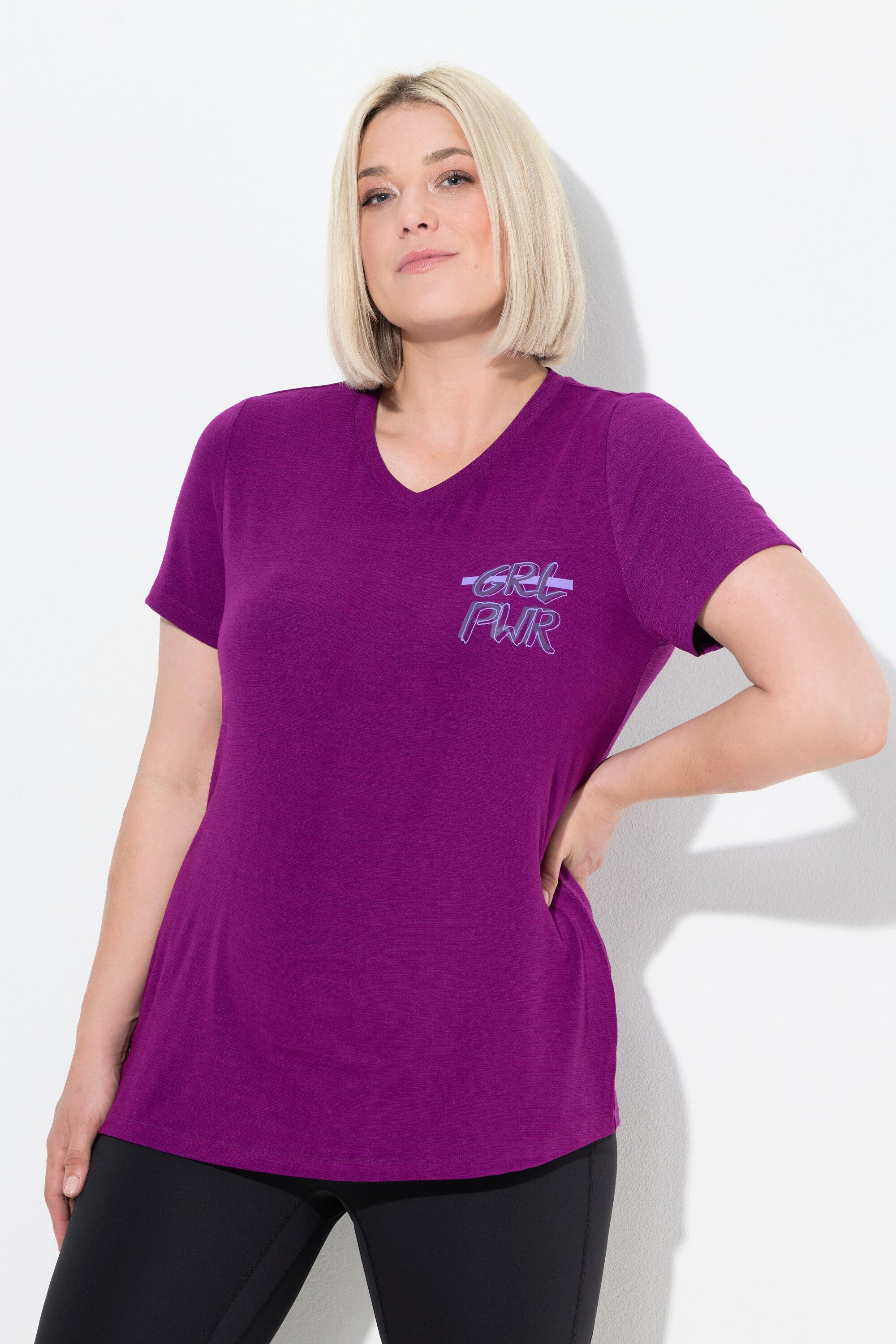 Ulla Popken T-Shirt Funktions-Shirt Cut-Outs V-Ausschnitt günstig online kaufen
