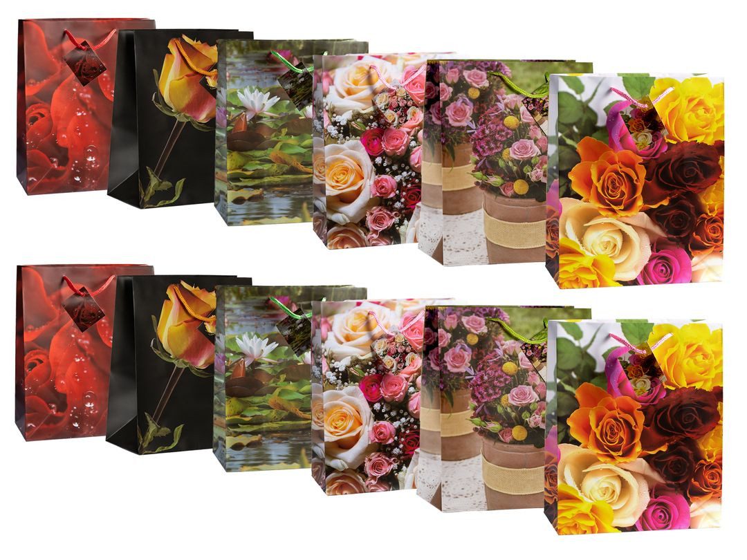 laro Geschenkbox PREMIUM-LINE Geschenktüten mit Henkel Large/Groß Blumenmix 12-96 stk (12 St)