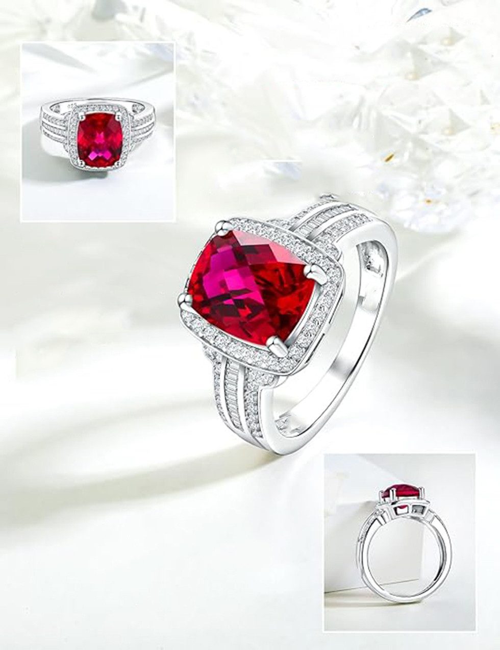 Jumpeak Diamantring Damenring aus14K Damenring,Ring mit im Labor gezüchtetem Edelstein, Valentinstag Geschenk fürSie,Geschen Für Frau,3.5Karat als Mittelstein