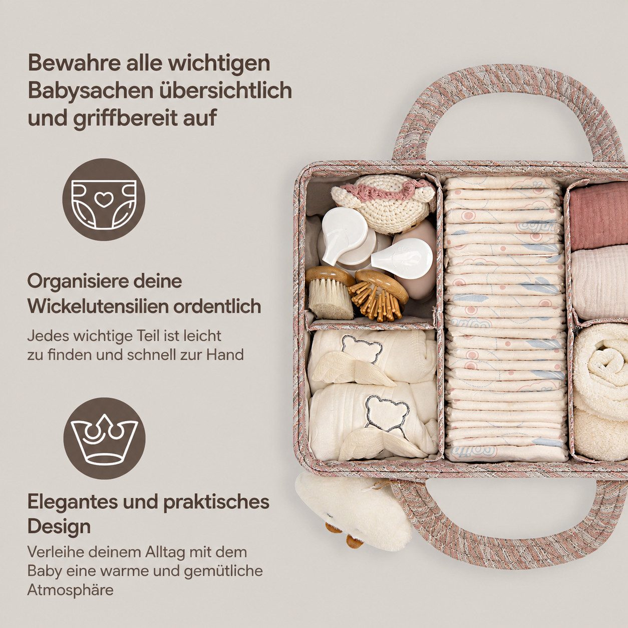 nsihing Aufbewahrungskorb Windel-Aufbewahrungskorb, tragbare Wickeltasche, multifunktionaler Aufbewahrungskorb, Wickelunterlage – Bild 3 von 5