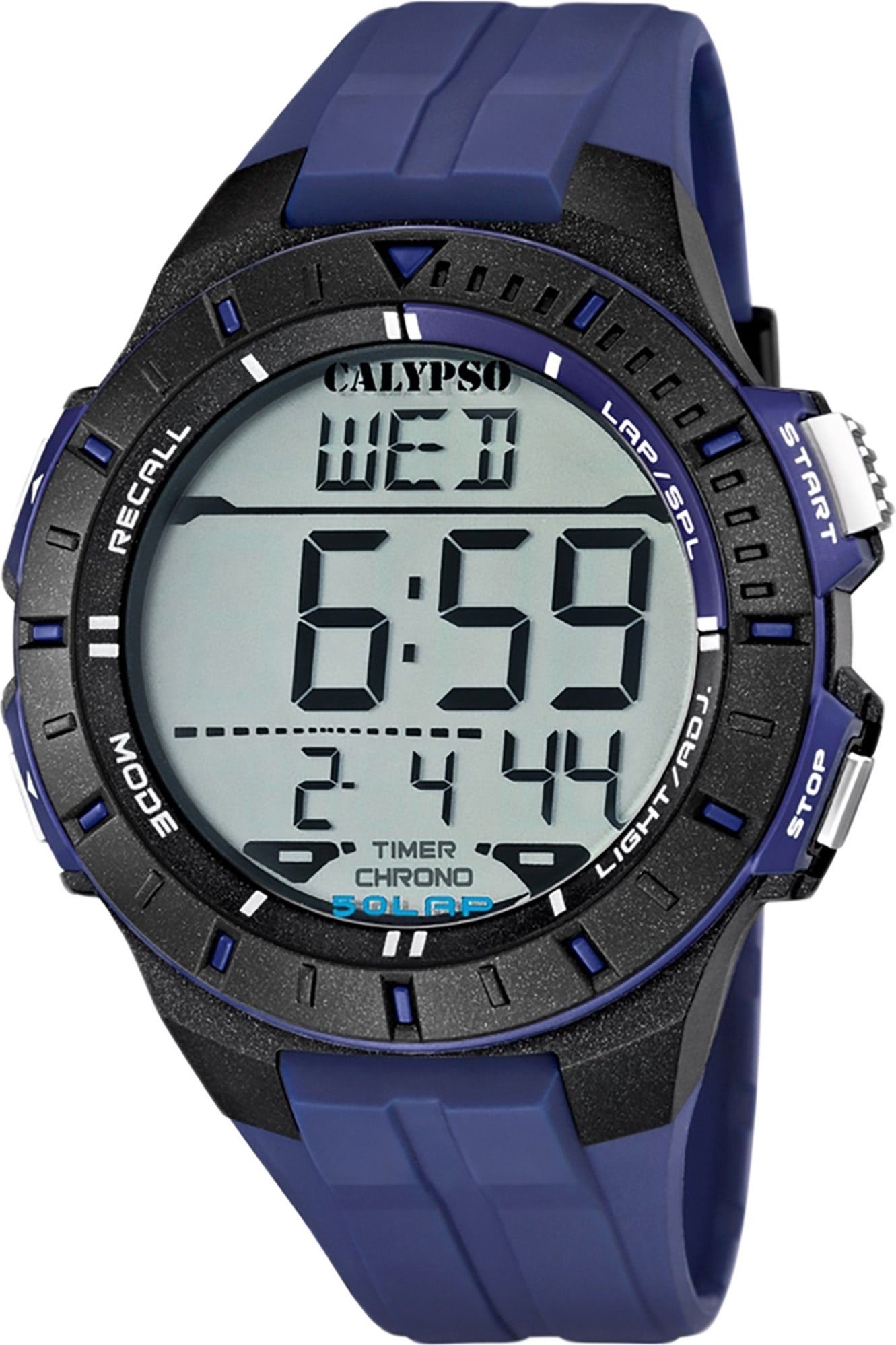 CALYPSO WATCHES Digitaluhr Calypso Herren Uhr Sport K5607/2, Herren Armbanduhr rund, PURarmband blau, Sport