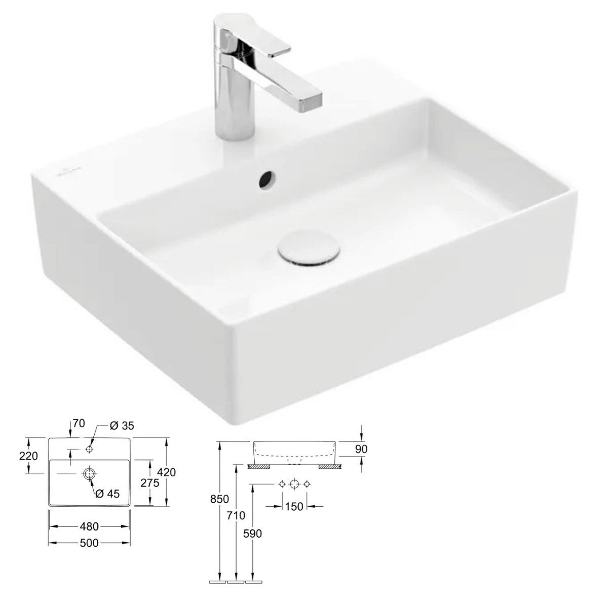 Villeroy & Boch Waschbecken Memento 2.0 mit Überlauf (1-St), Ideal für moderne Badezimmer