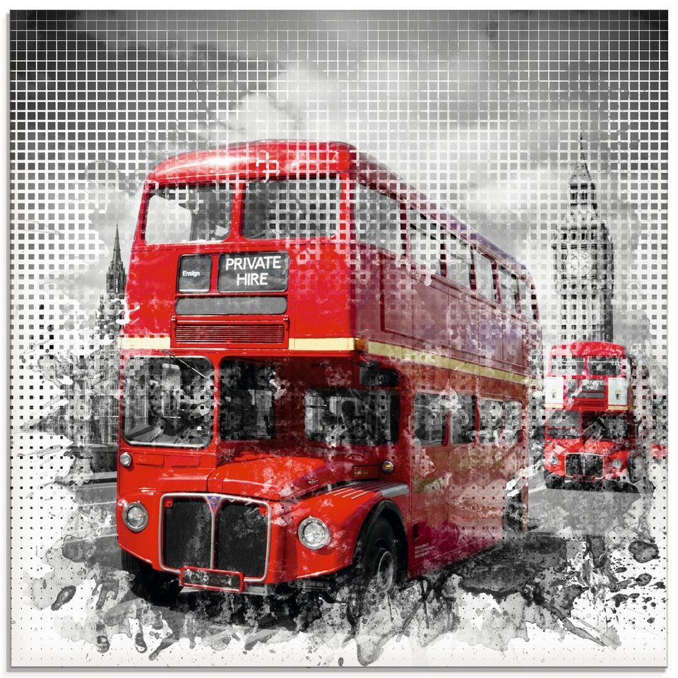 Artland Glasbild London Westminster Rote Busse, Auto (1 St), in verschiedenen  Größen
