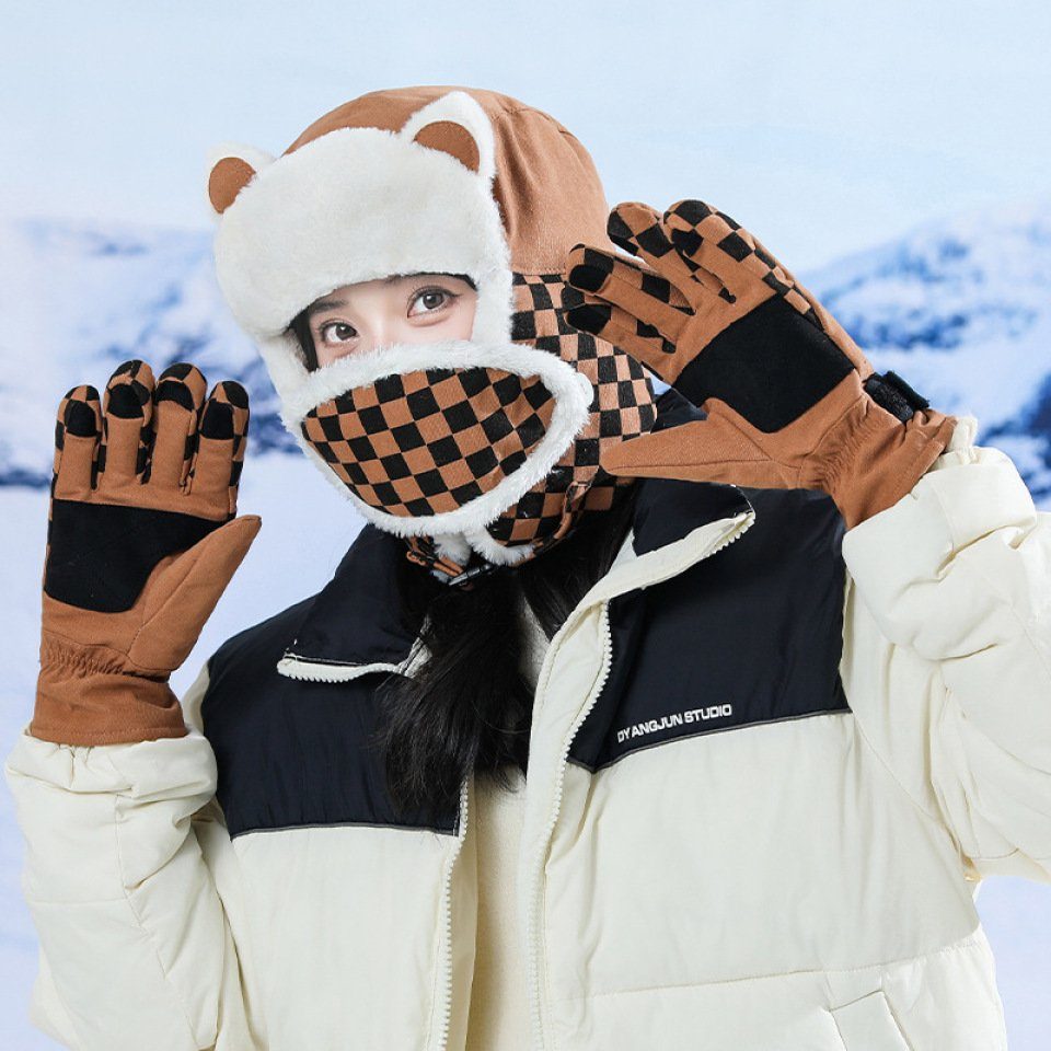 Neue Blusmart Maske, Damen, Radfahren, Wintermütze Mütze Handschuhe, Skimütze Für camel gloves