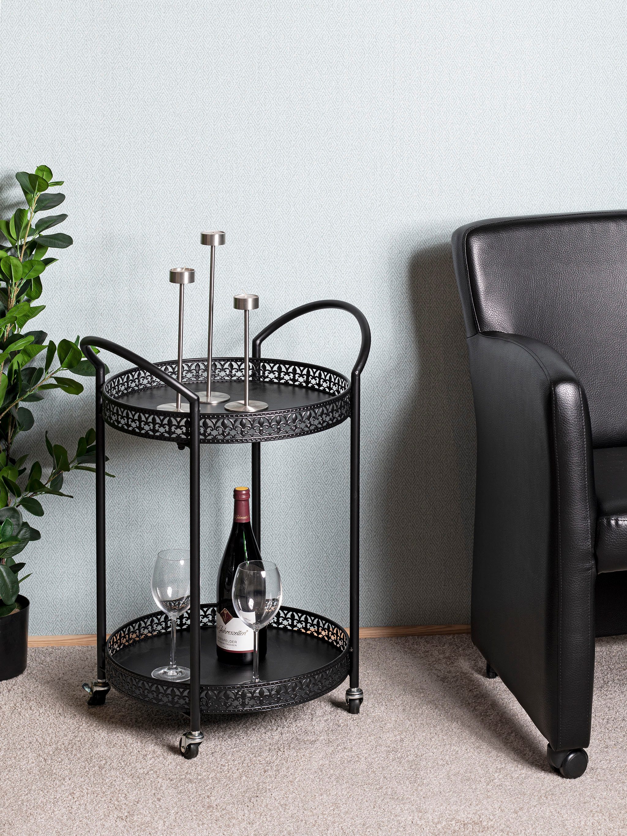 HAKU Servierwagen Dinett, Kaffeetisch, Küchenwagen, Serviertisch, Teewagen, Trolley, (1 St), rund - aus Metall Schwarz - Ø/H /71 cm