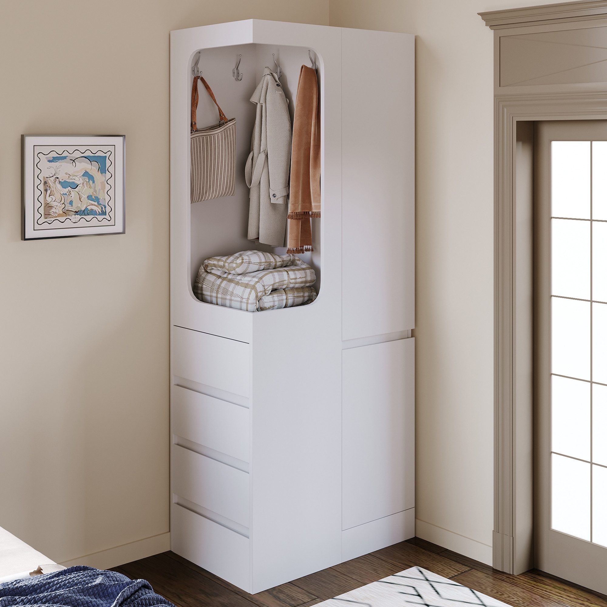 OKWISH Kleiderschrank Schrank (mit 4 Schubladen & offenem Hängefach, 1 Tür, 70×40×170 cm)